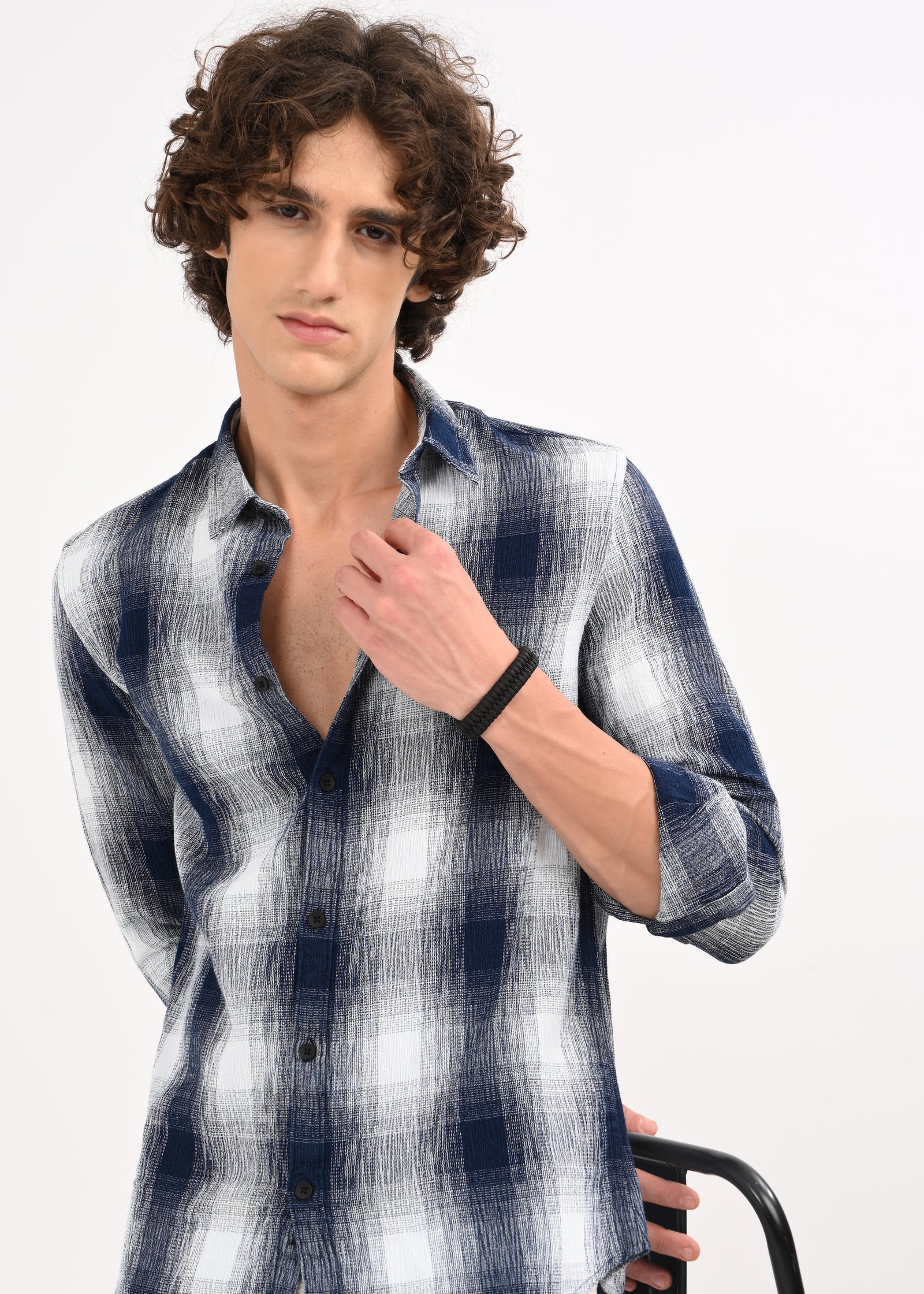 Men White Checked Shirt