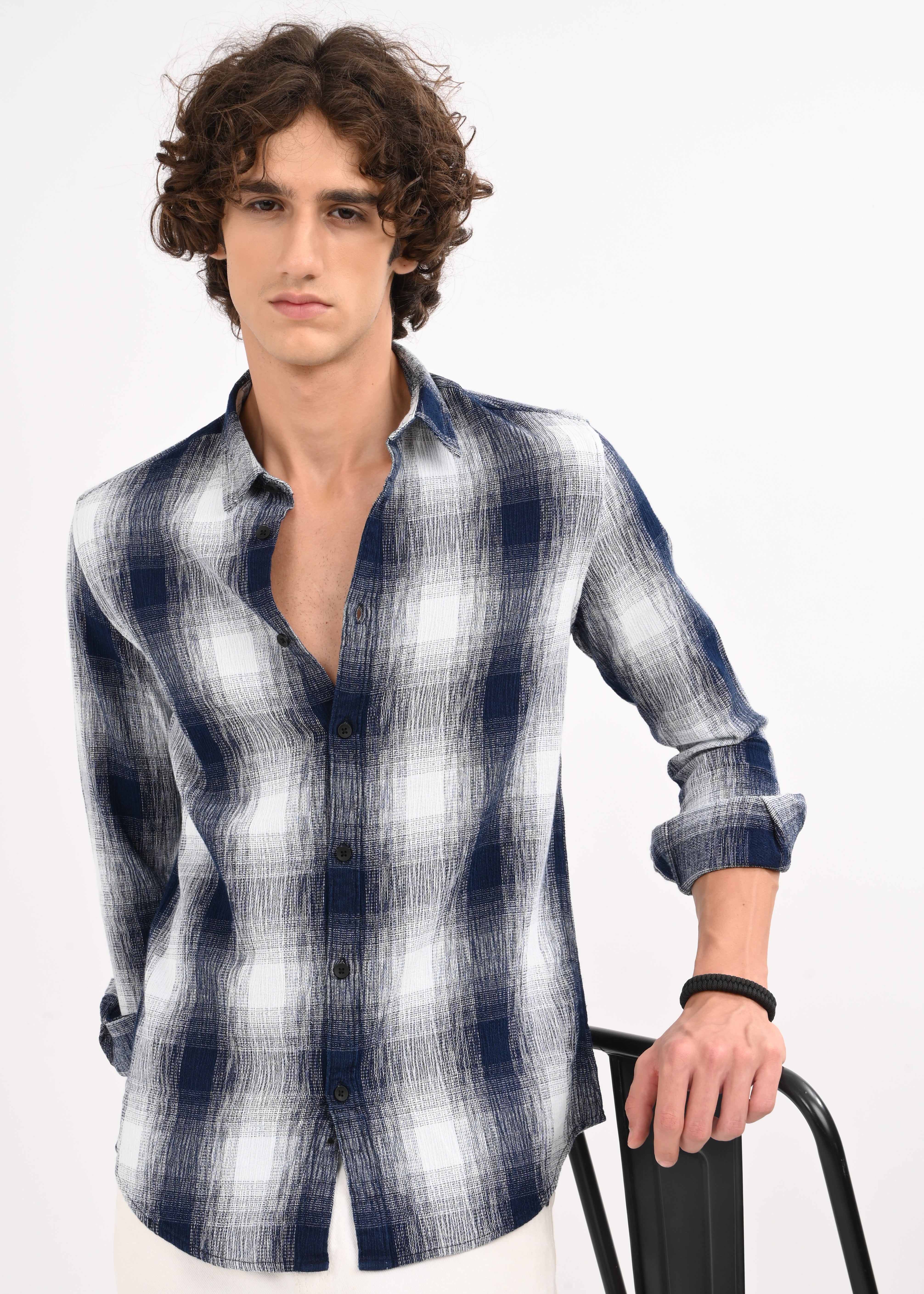 Men White Checked Shirt