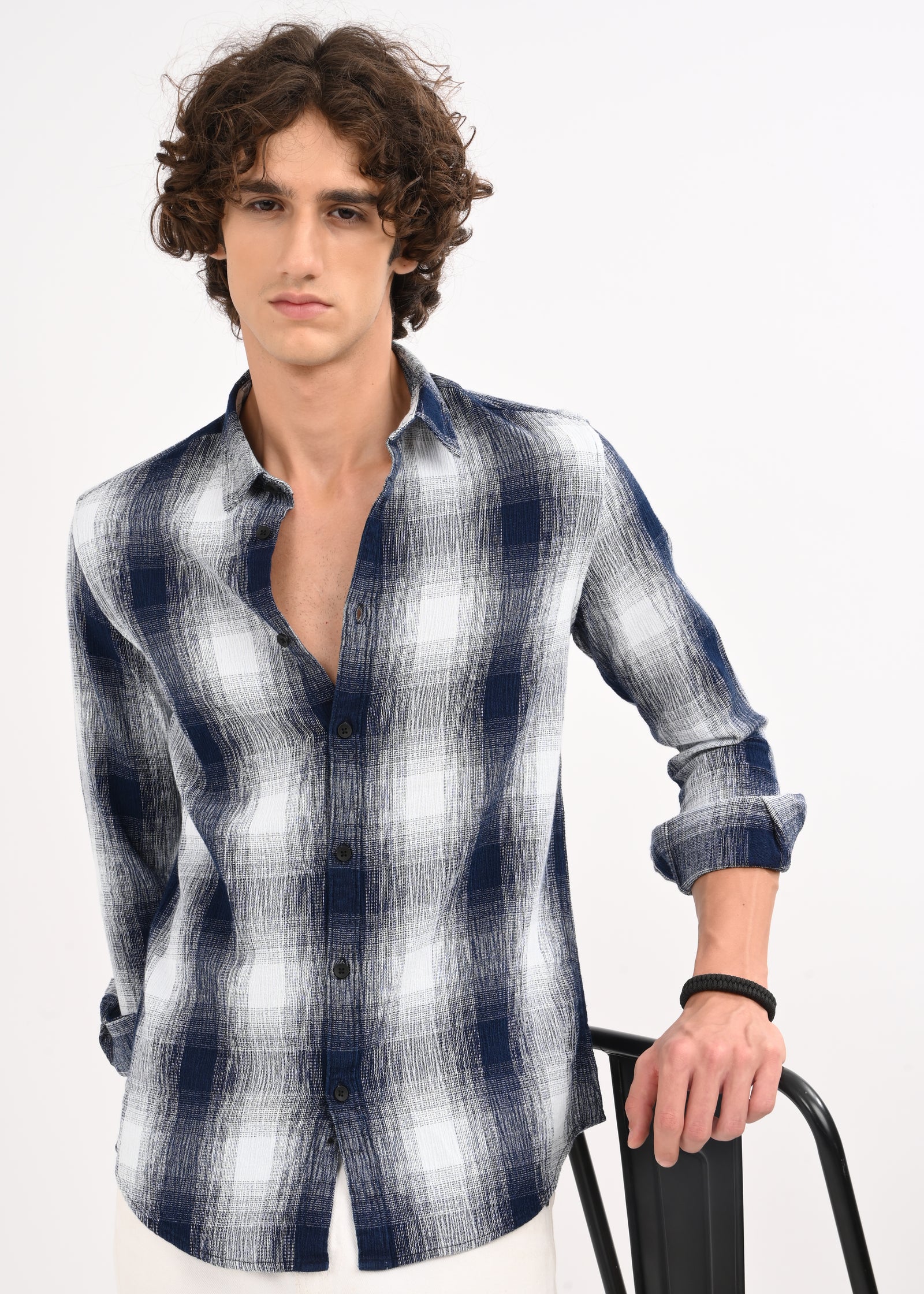 Men White Checked Shirt