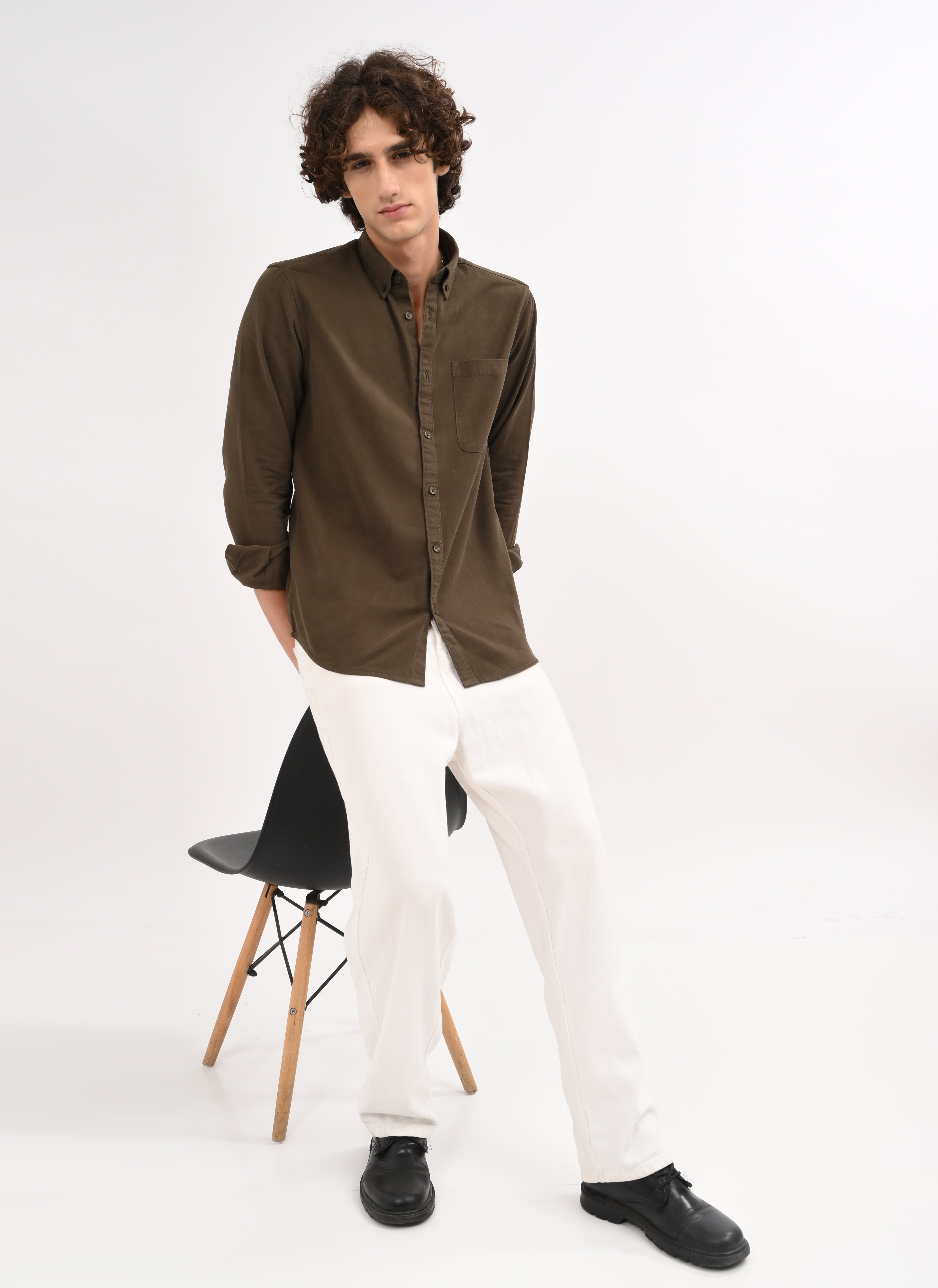 Men Olive Solid Shirt