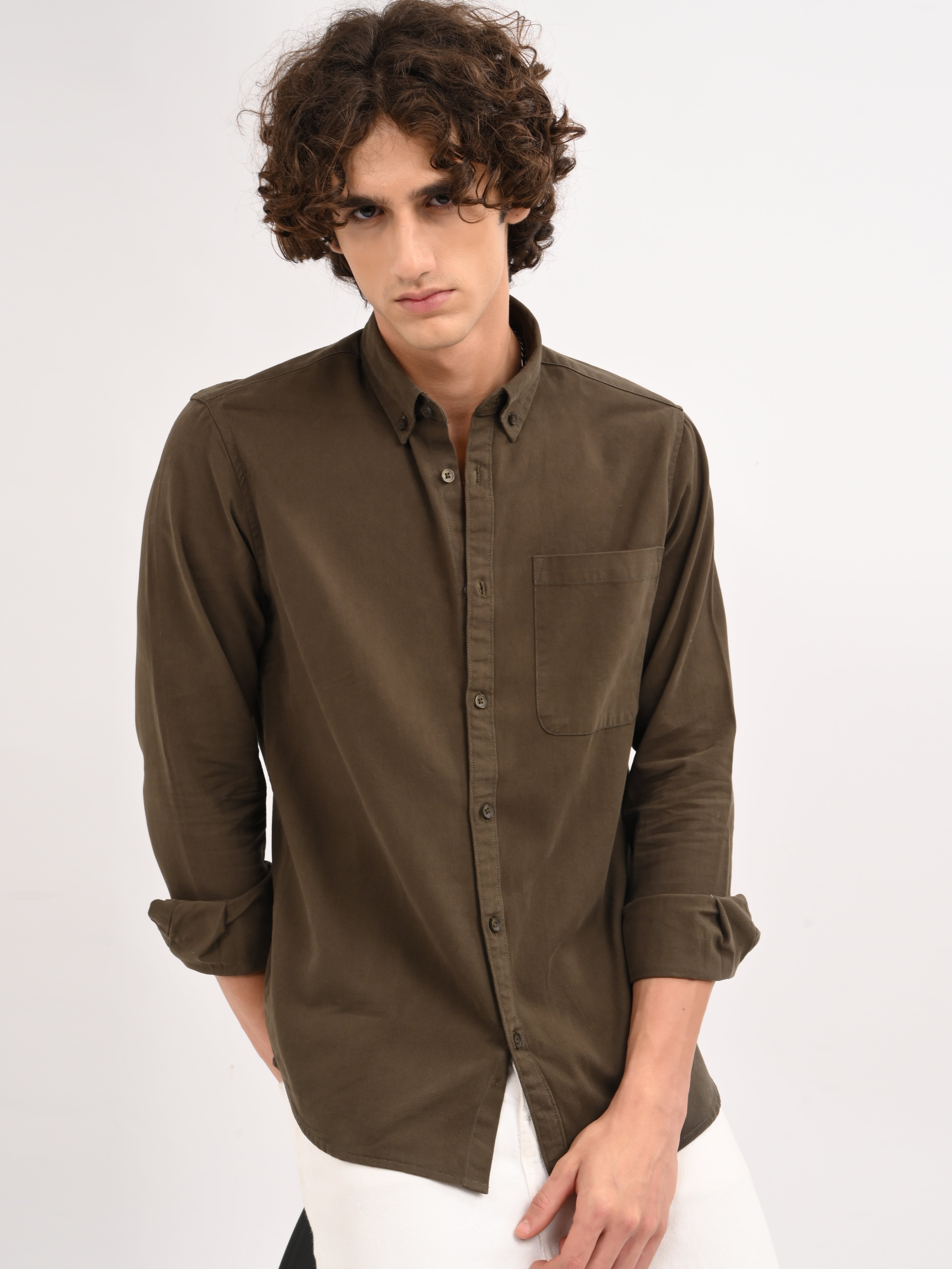 Men Olive Solid Shirt