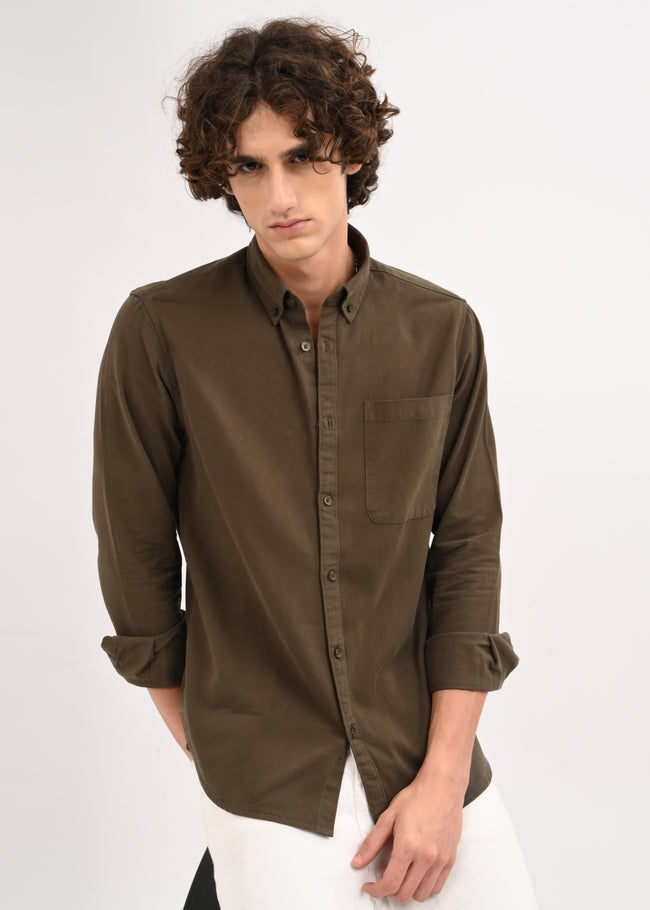 Men Olive Solid Shirt