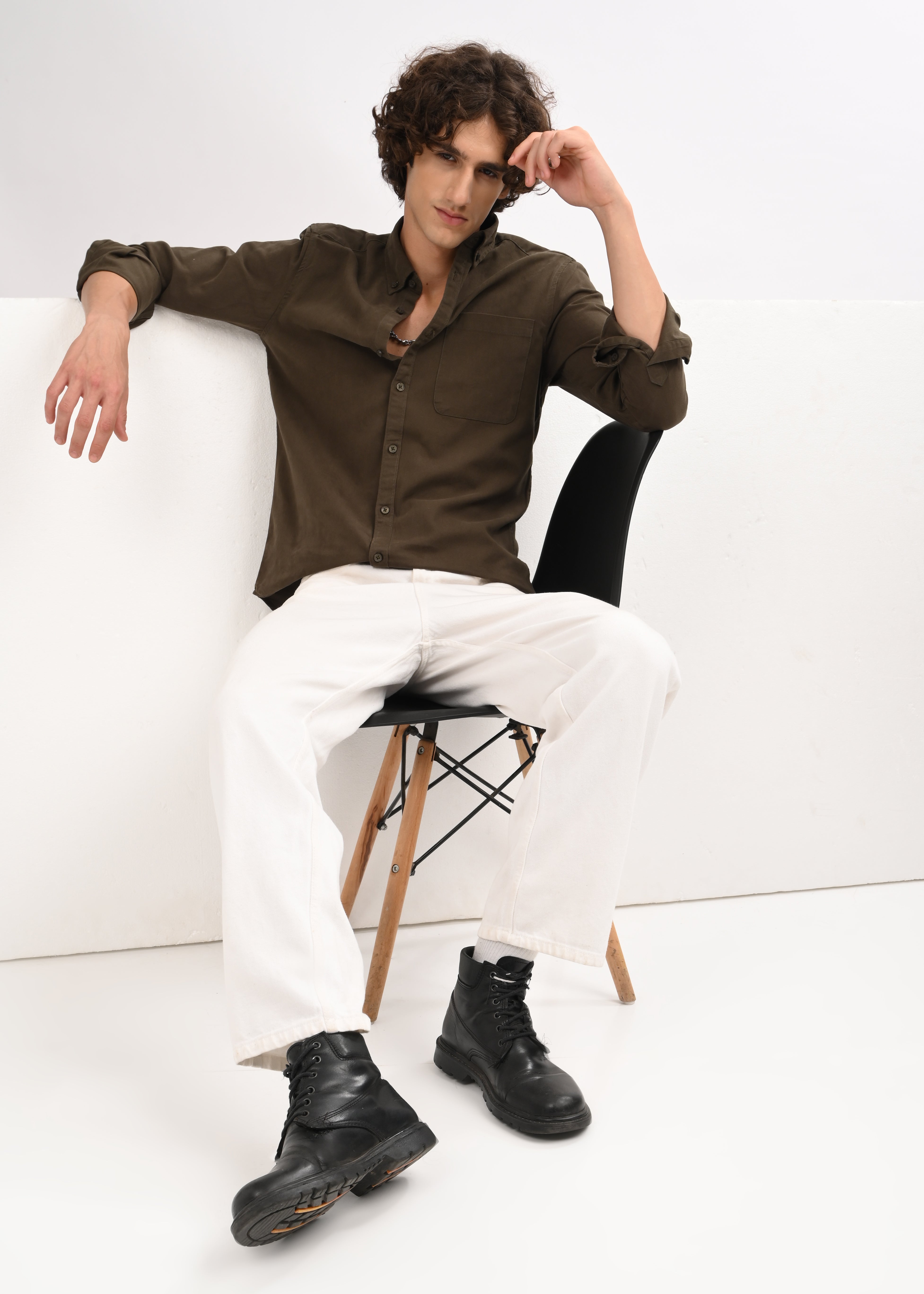 Men Olive Solid Shirt