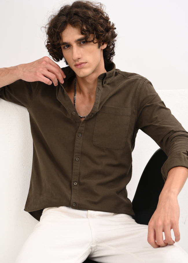 Men Olive Solid Shirt