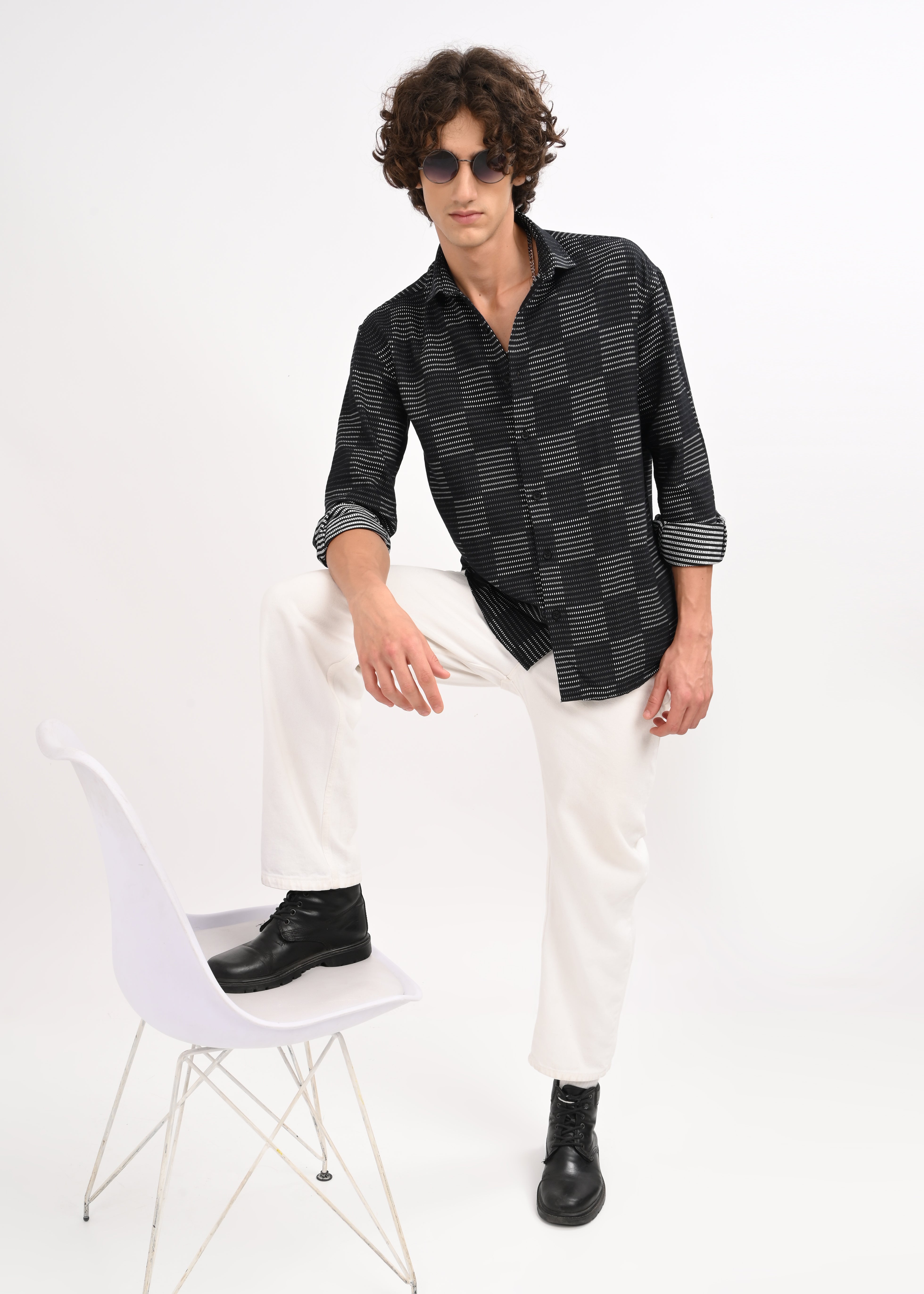 Men Black Self Jacquard Shirt