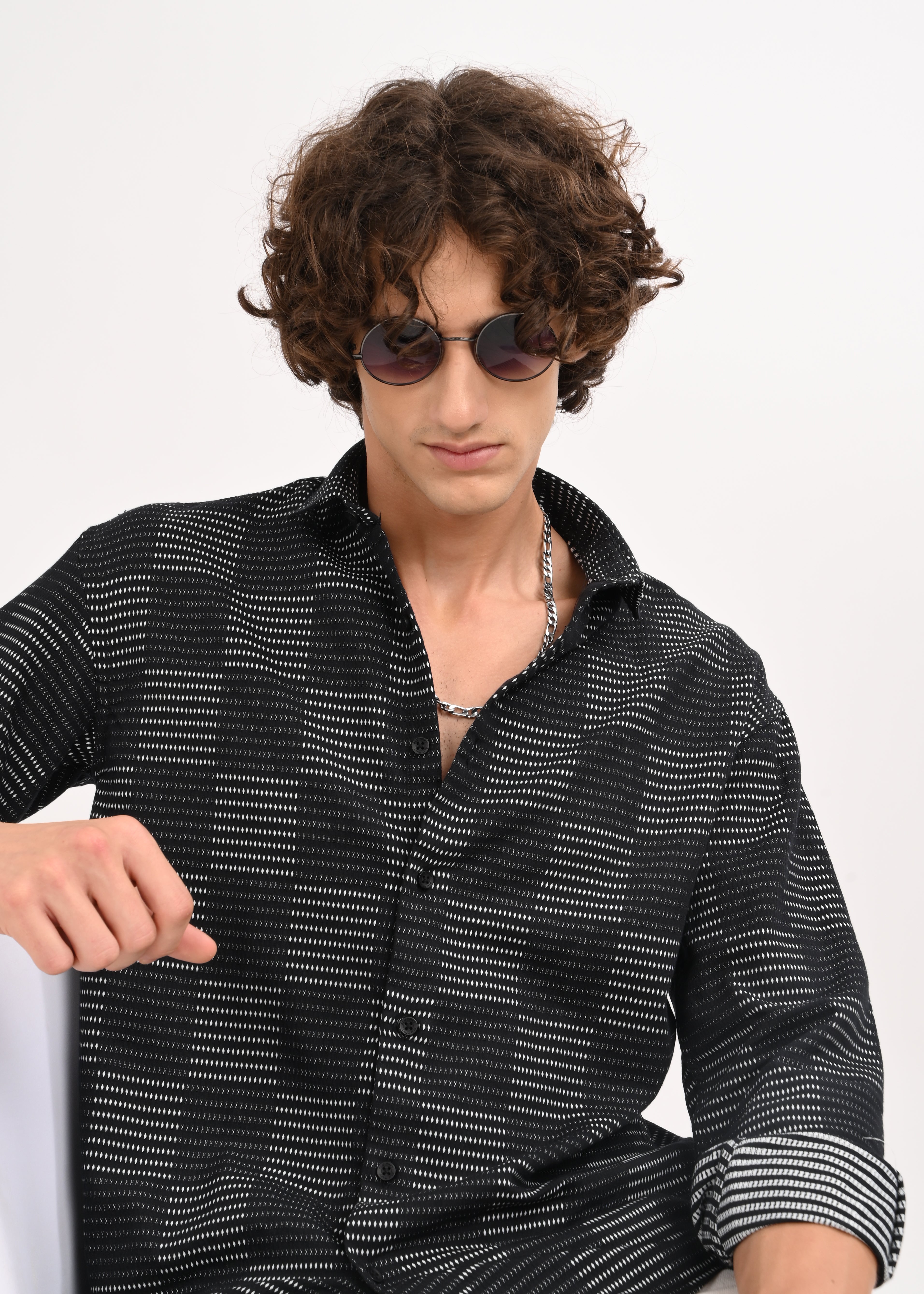 Men Black Self Jacquard Shirt