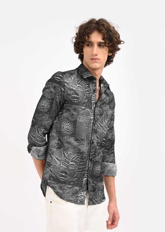 Men Black Self Jacquard Shirt