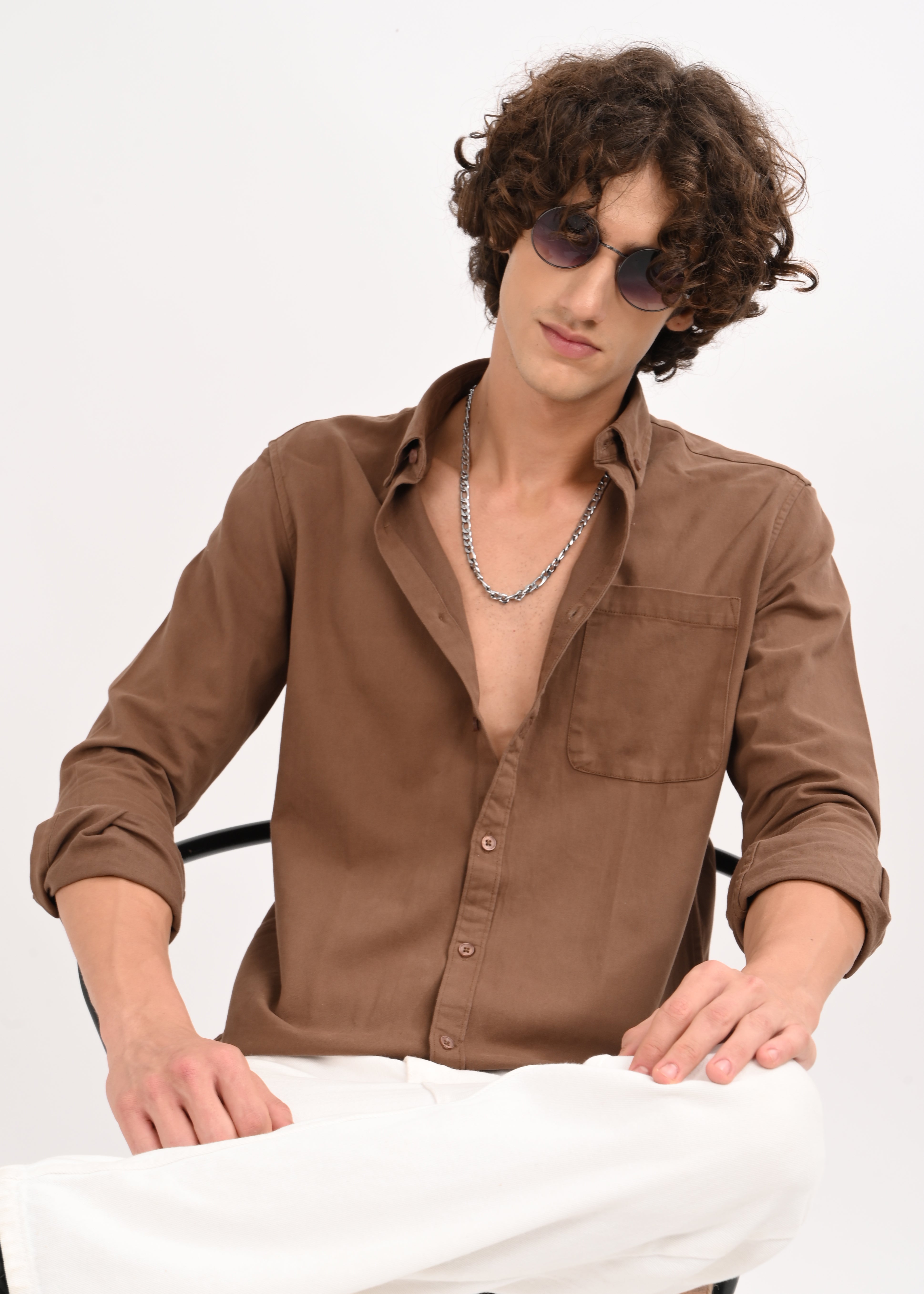 Men Brown Solid Shirt