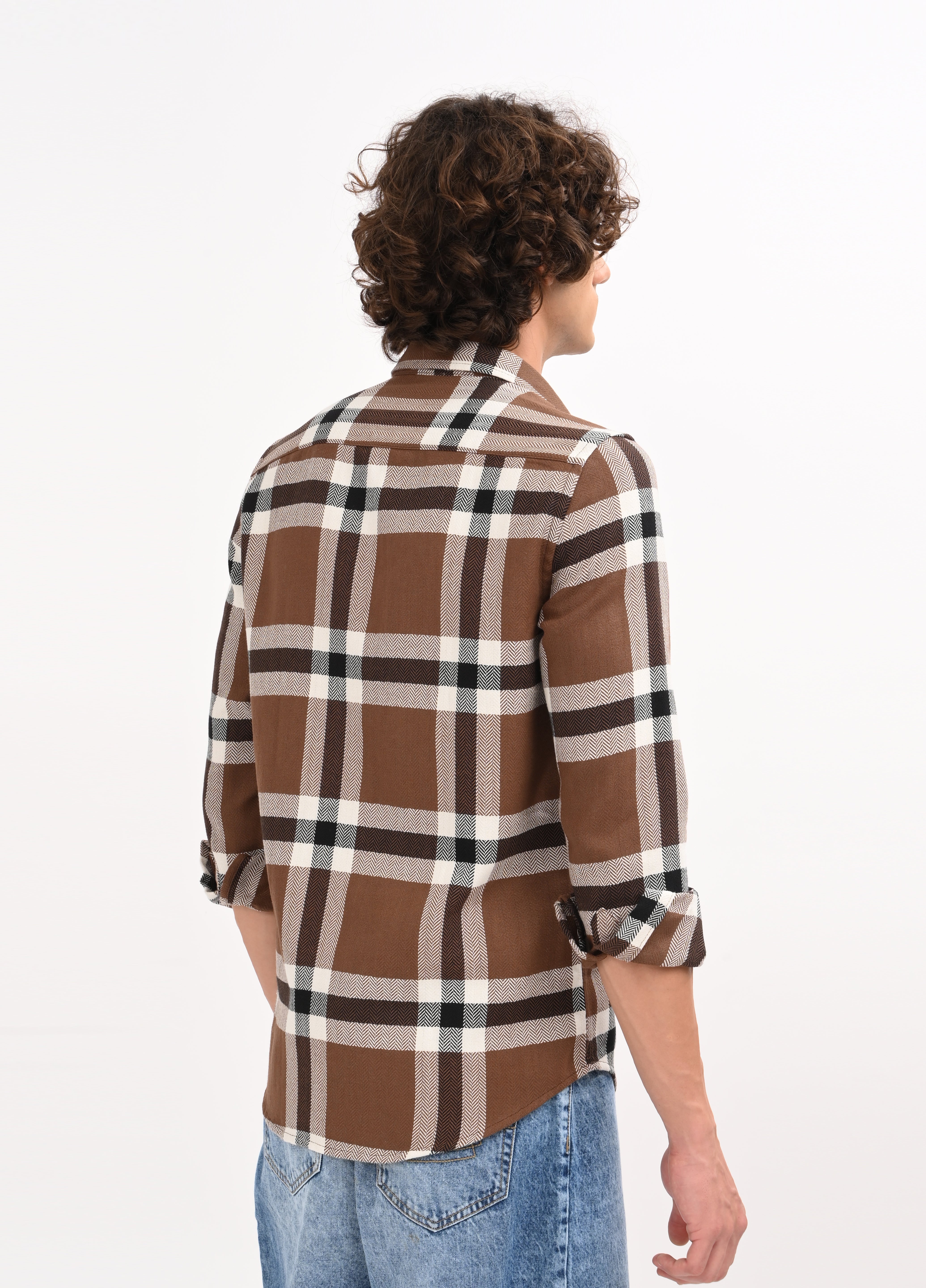 Men Brown Check Shirt