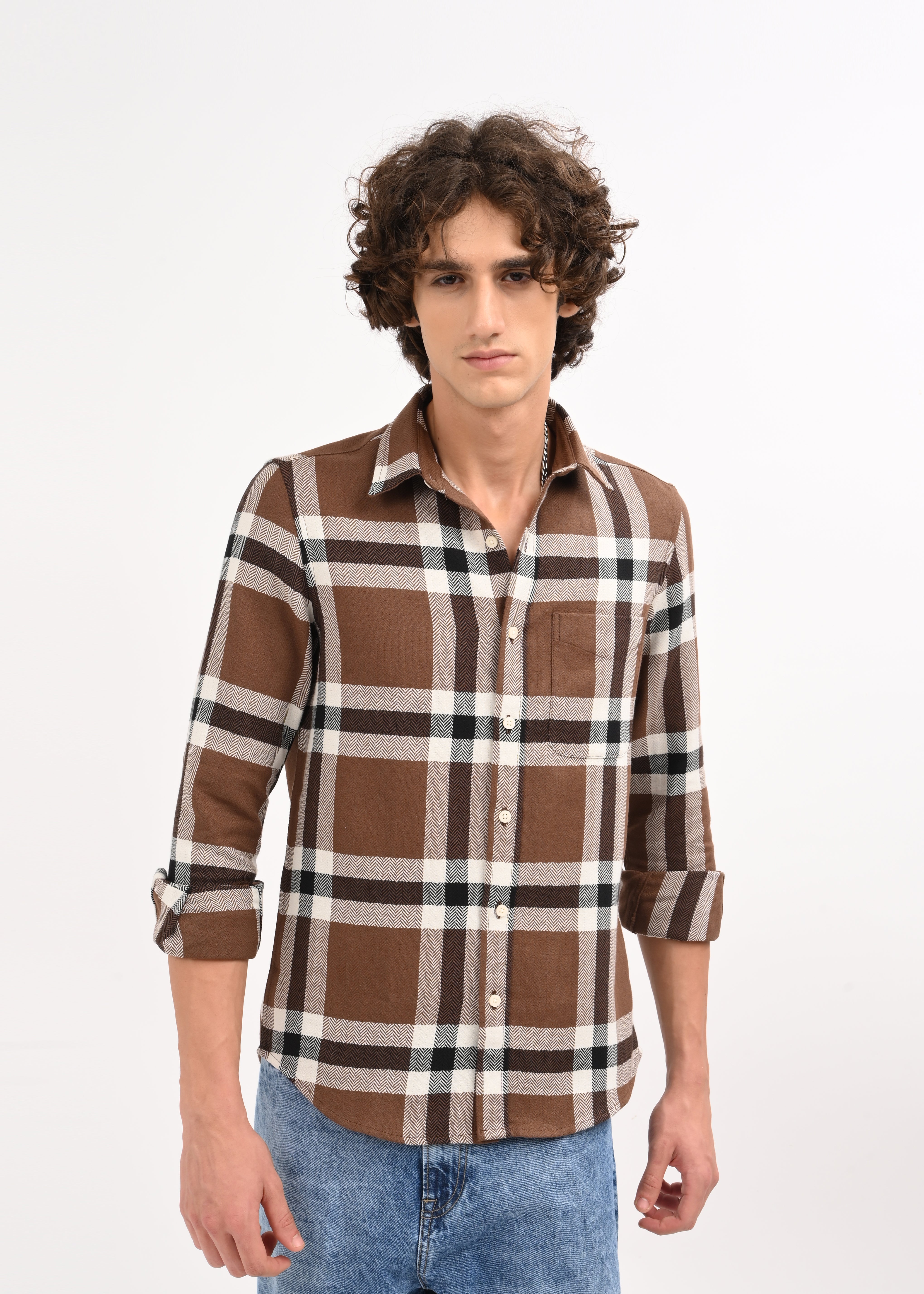 Men Brown Check Shirt