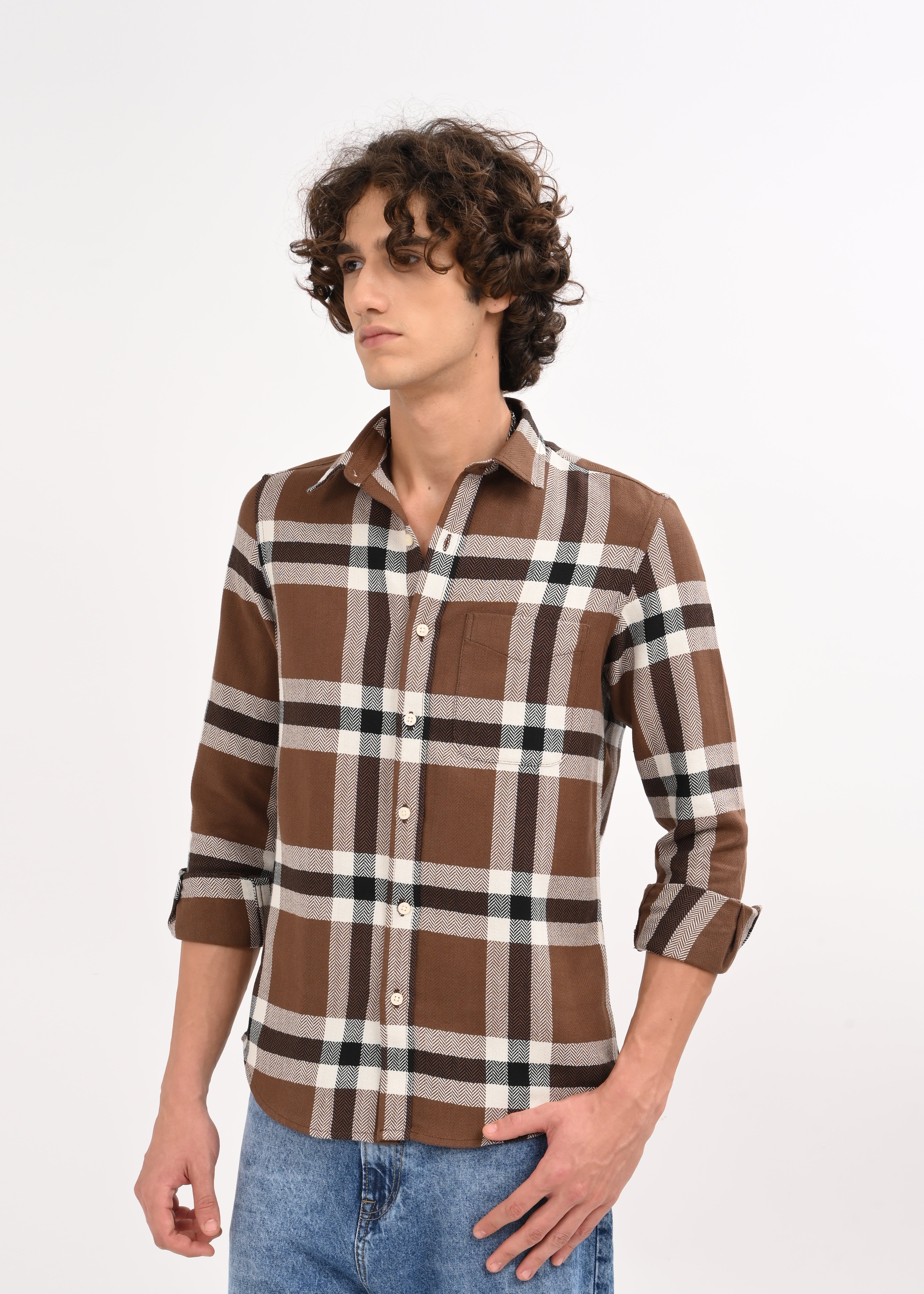 Men Brown Check Shirt