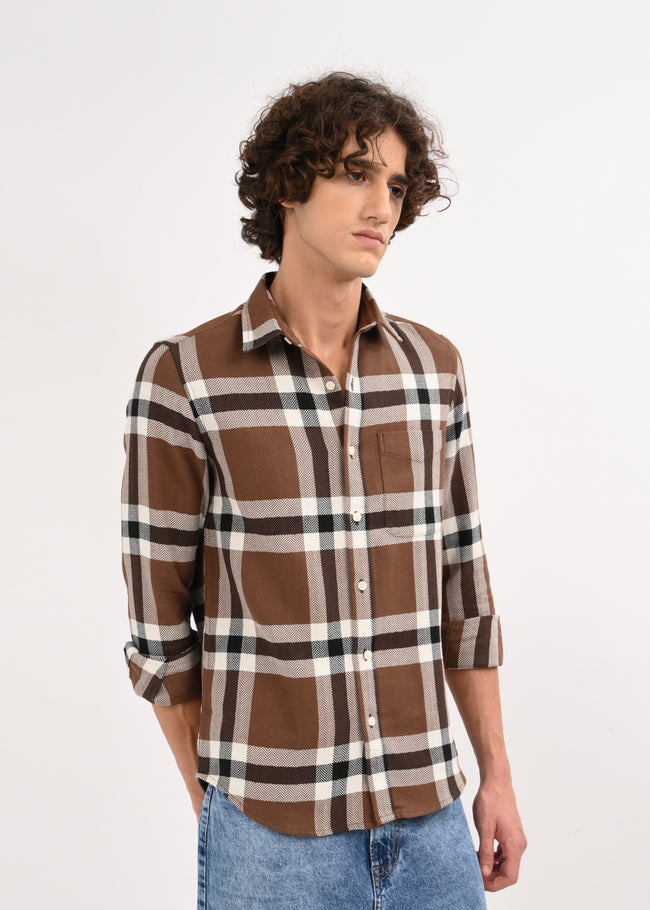 Men Brown Check Shirt