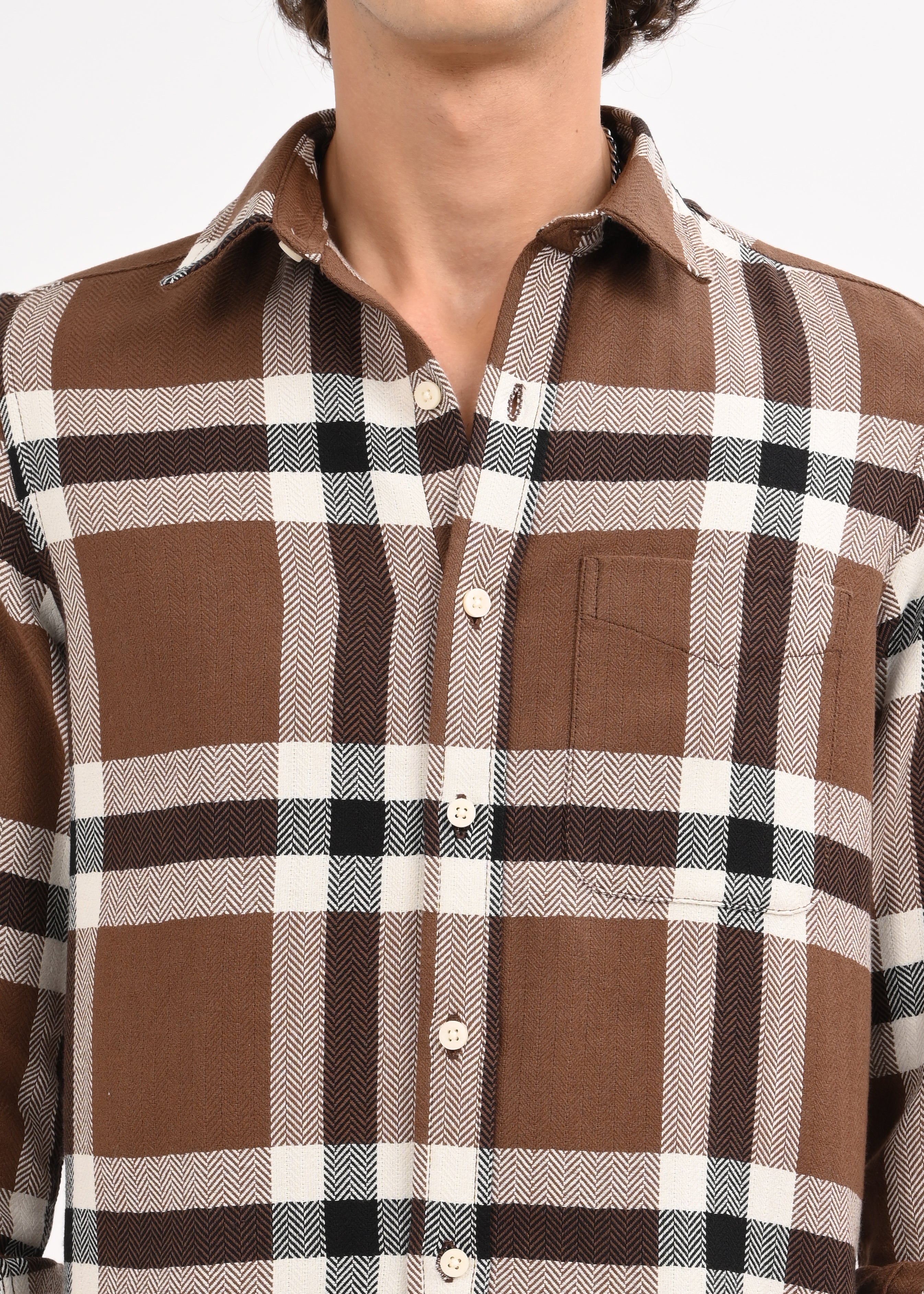 Men Brown Check Shirt
