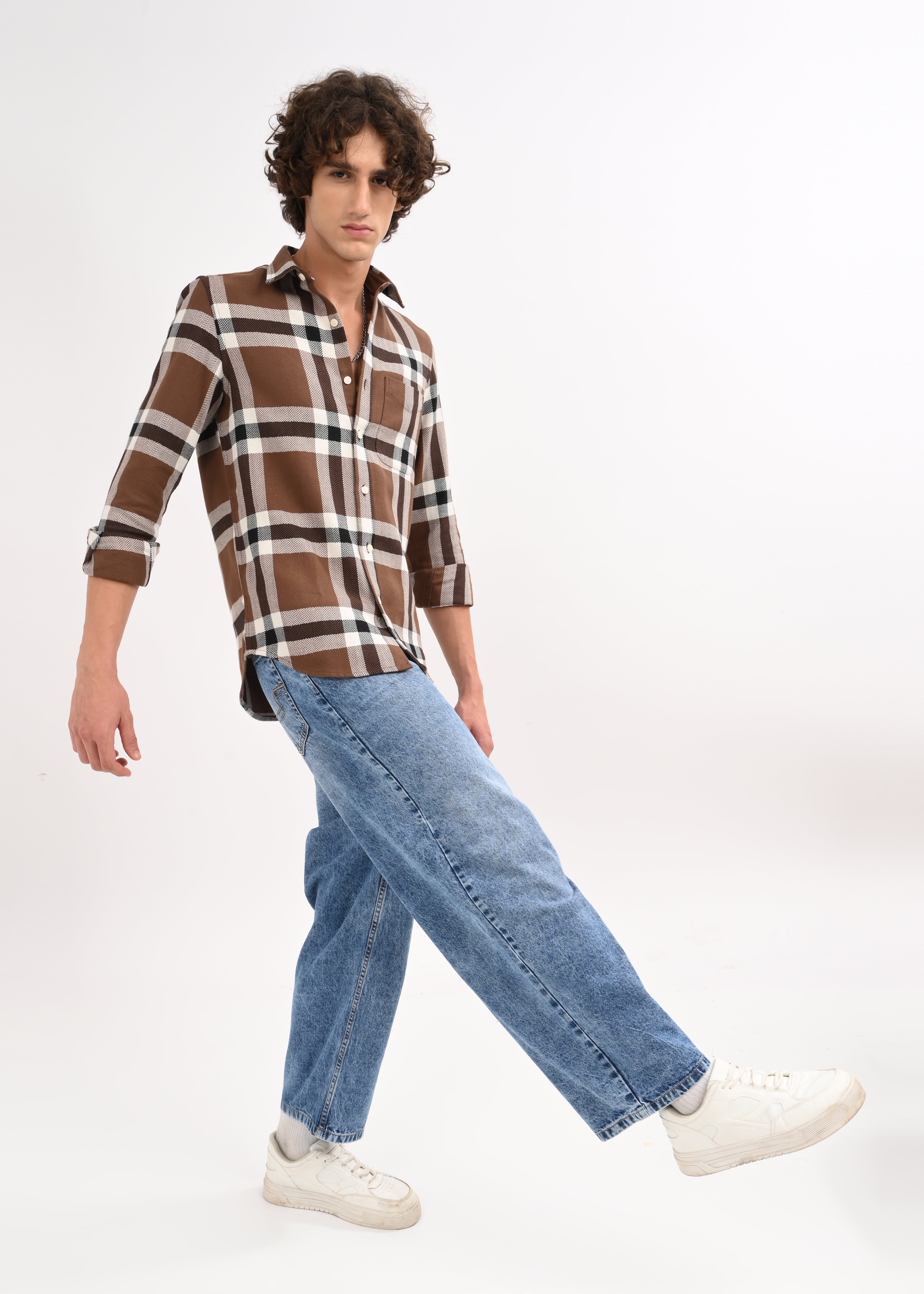 Men Brown Check Shirt