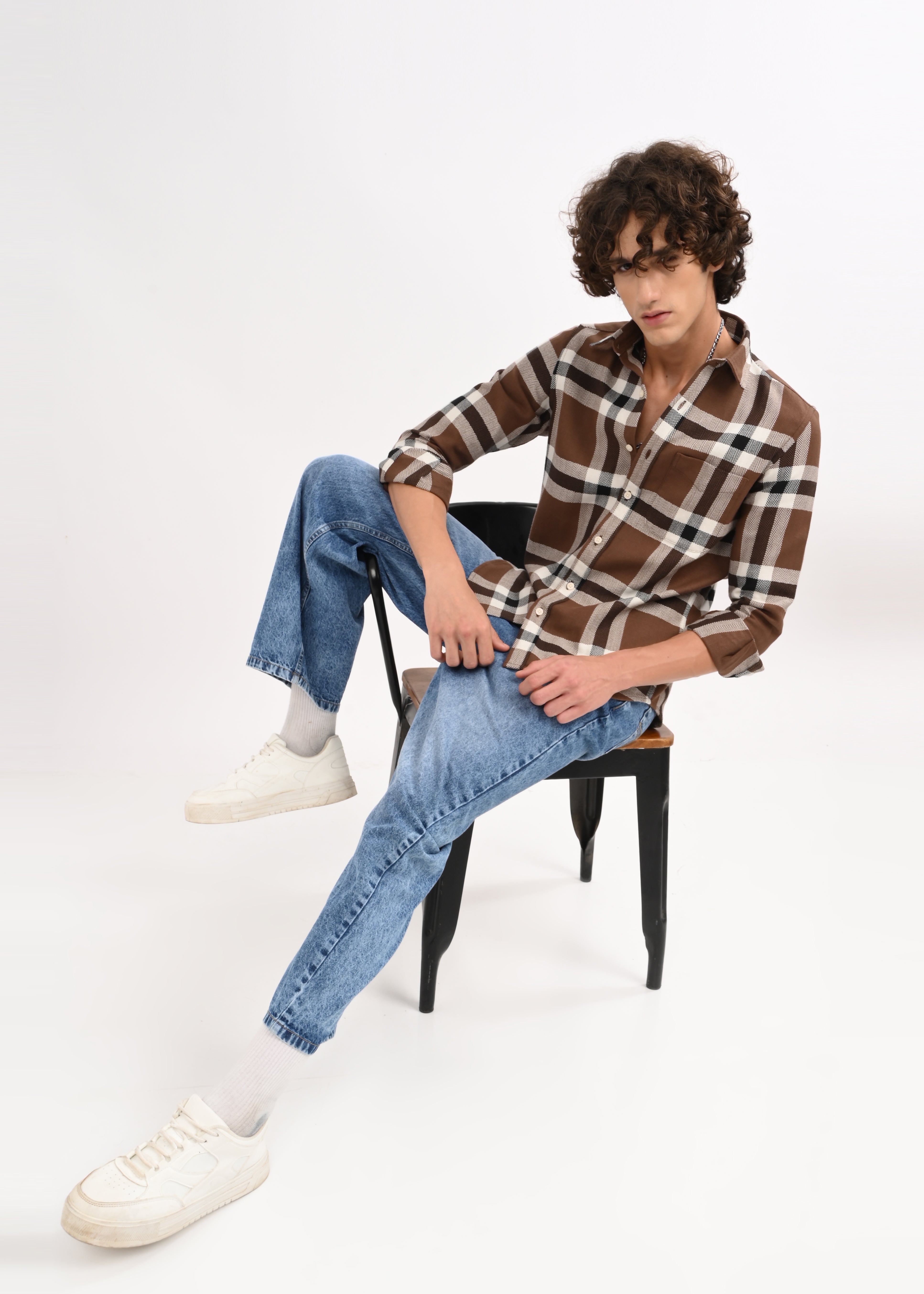 Men Brown Check Shirt