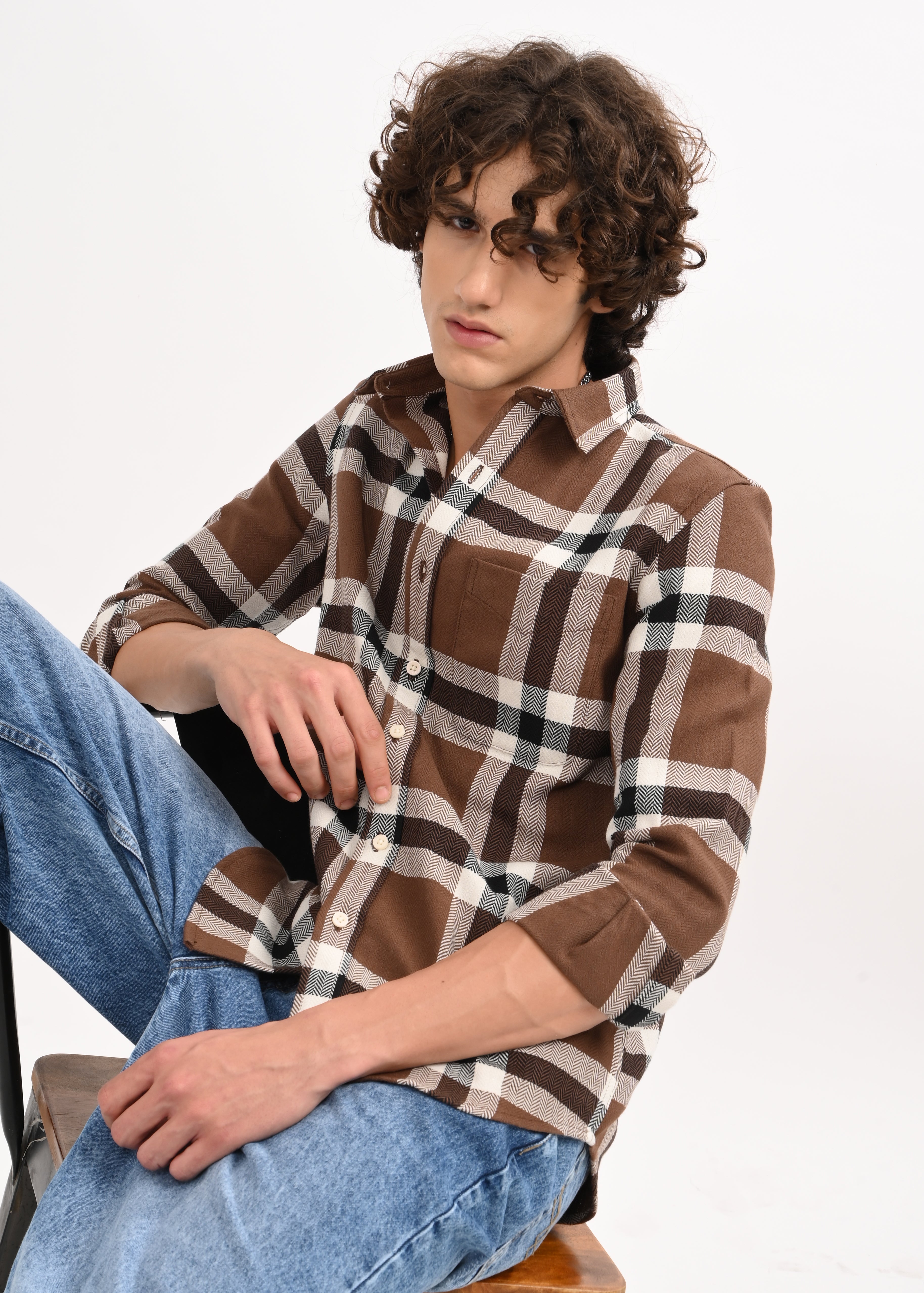 Men Brown Check Shirt