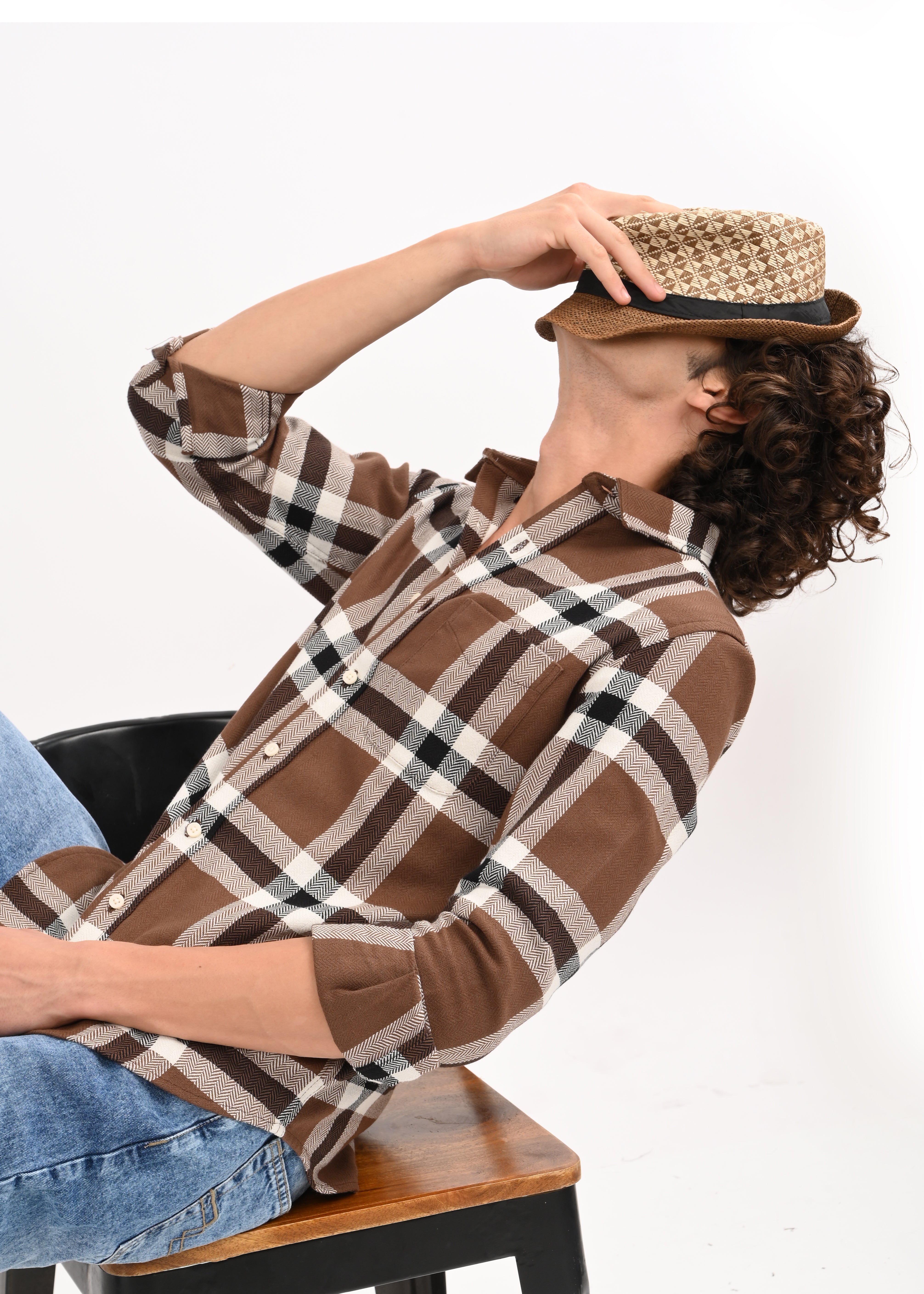 Men Brown Check Shirt