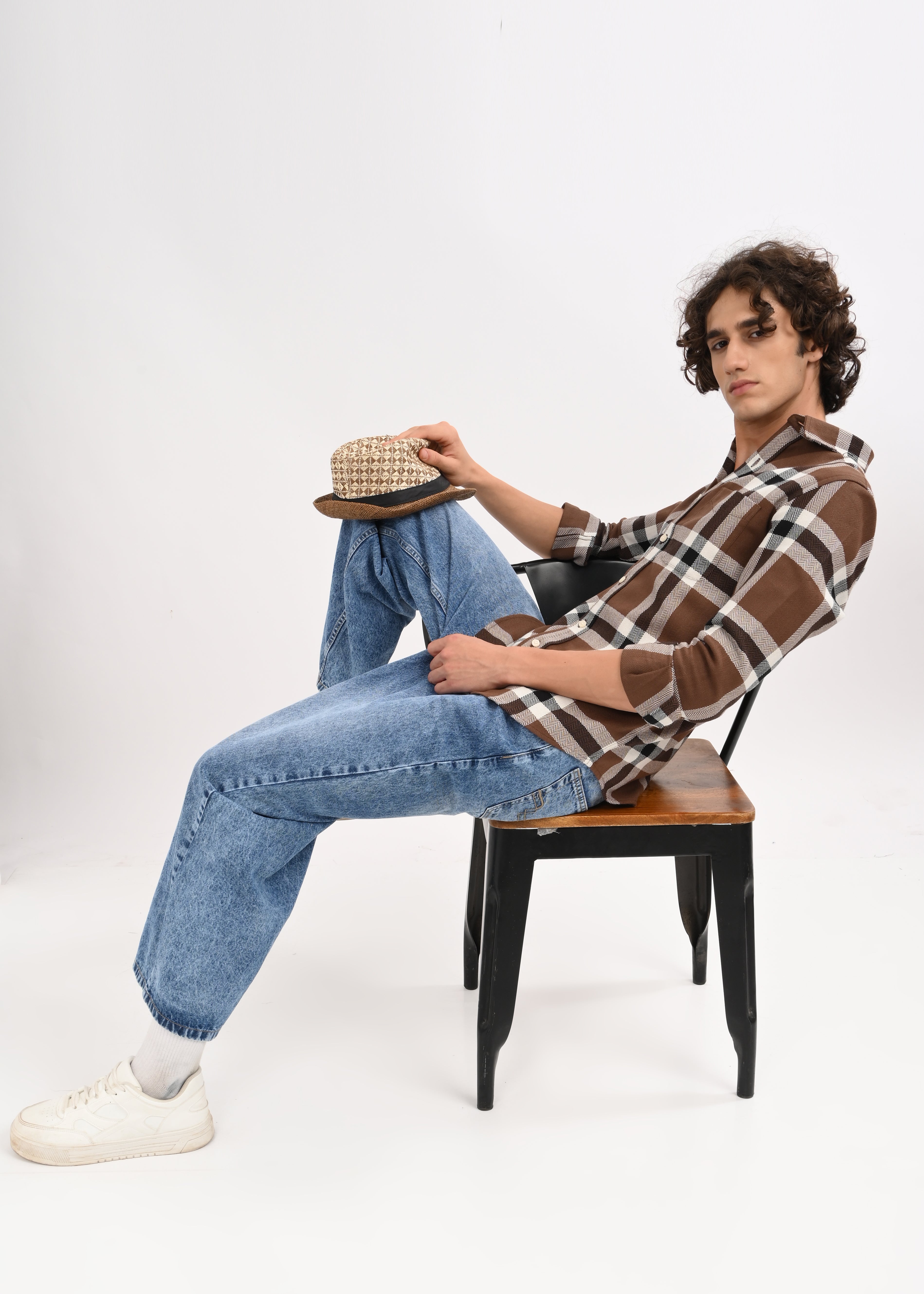 Men Brown Check Shirt