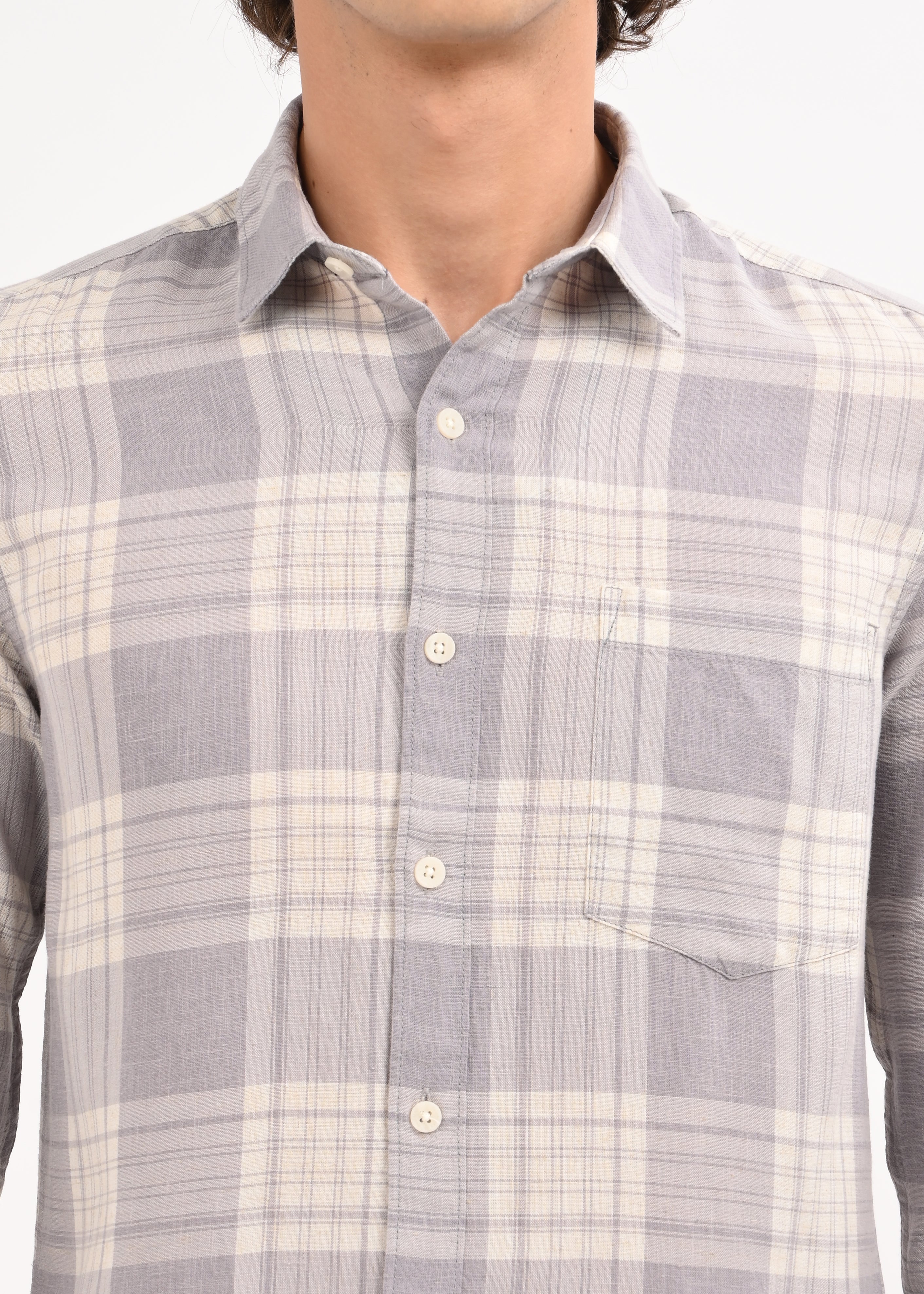 Men Grey Check Shirt