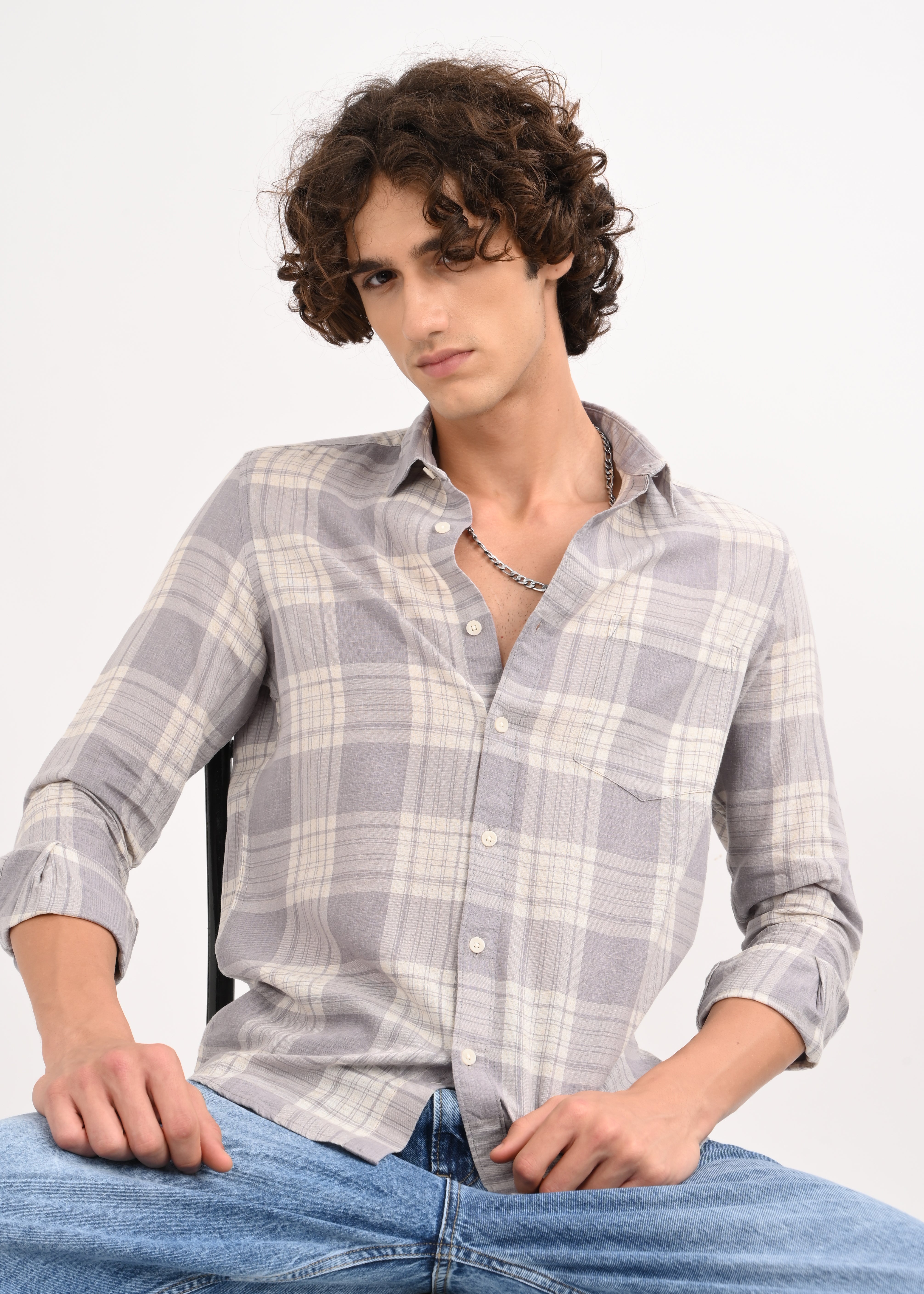 Men Grey Check Shirt