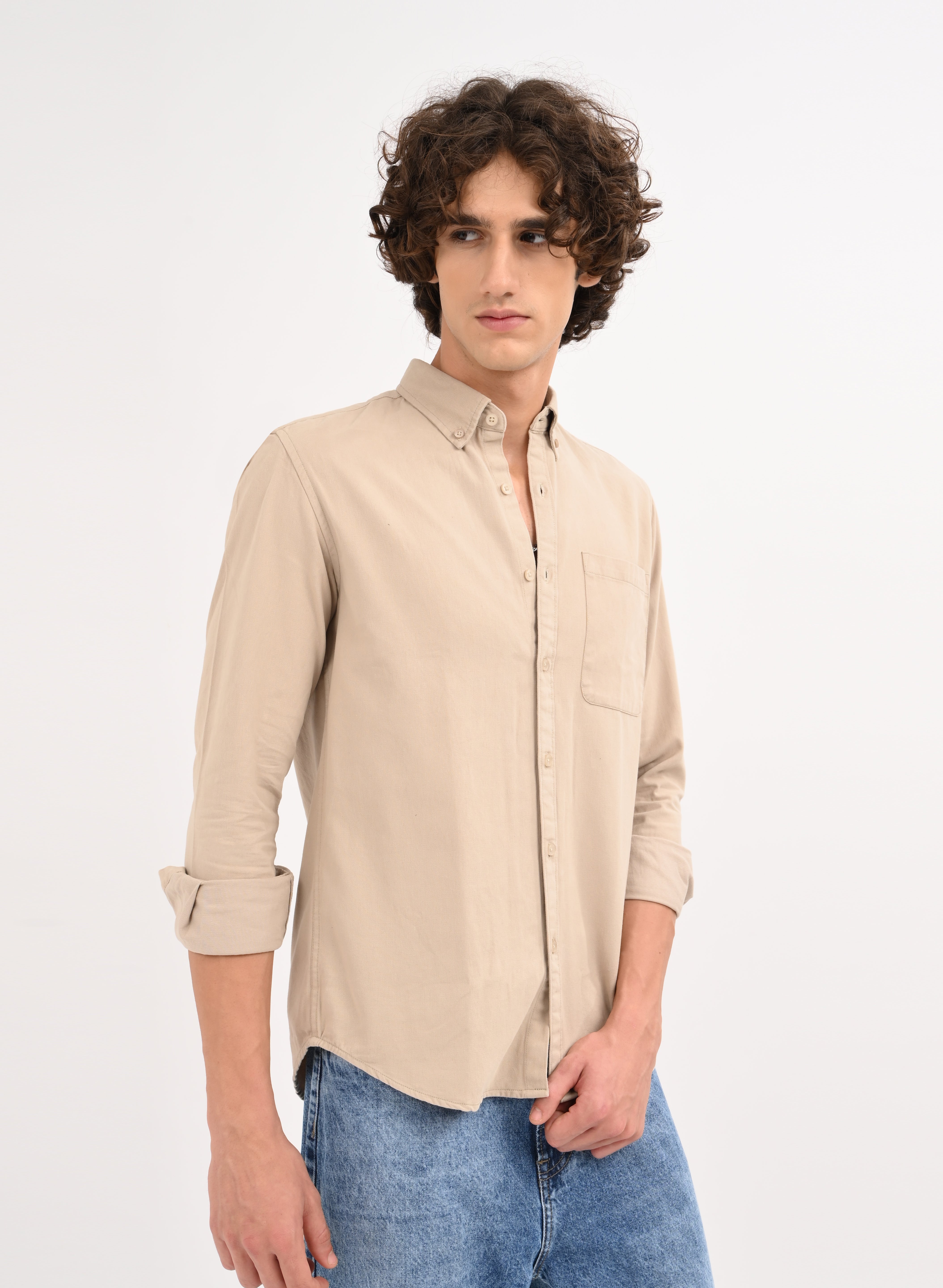 Men Beige Solid Shirt