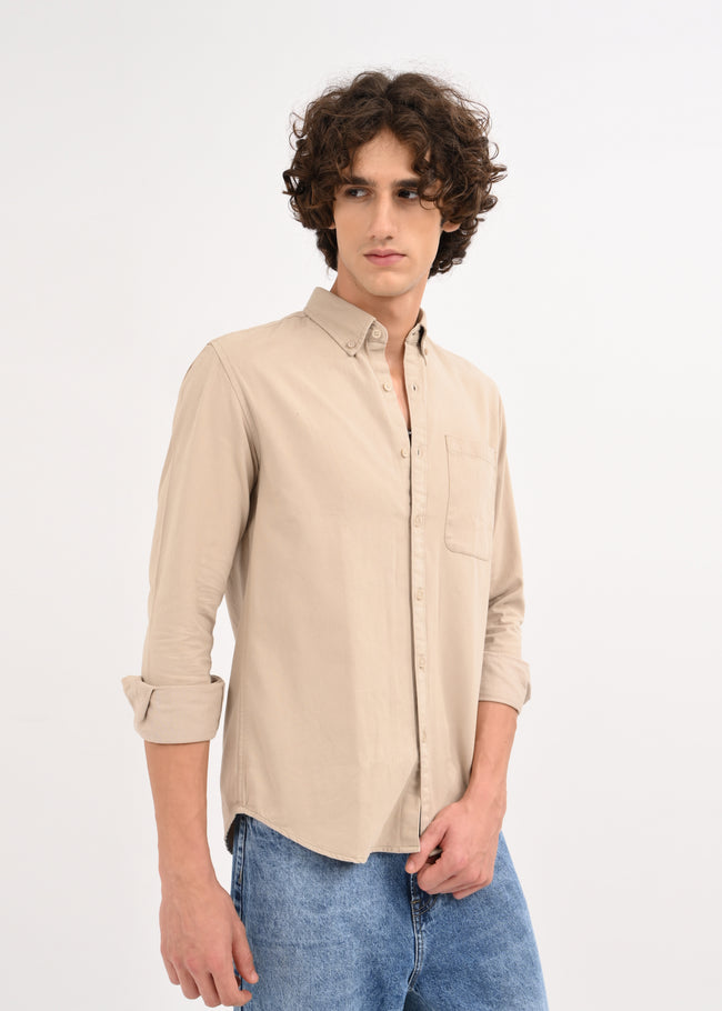 Men Beige Solid Shirt