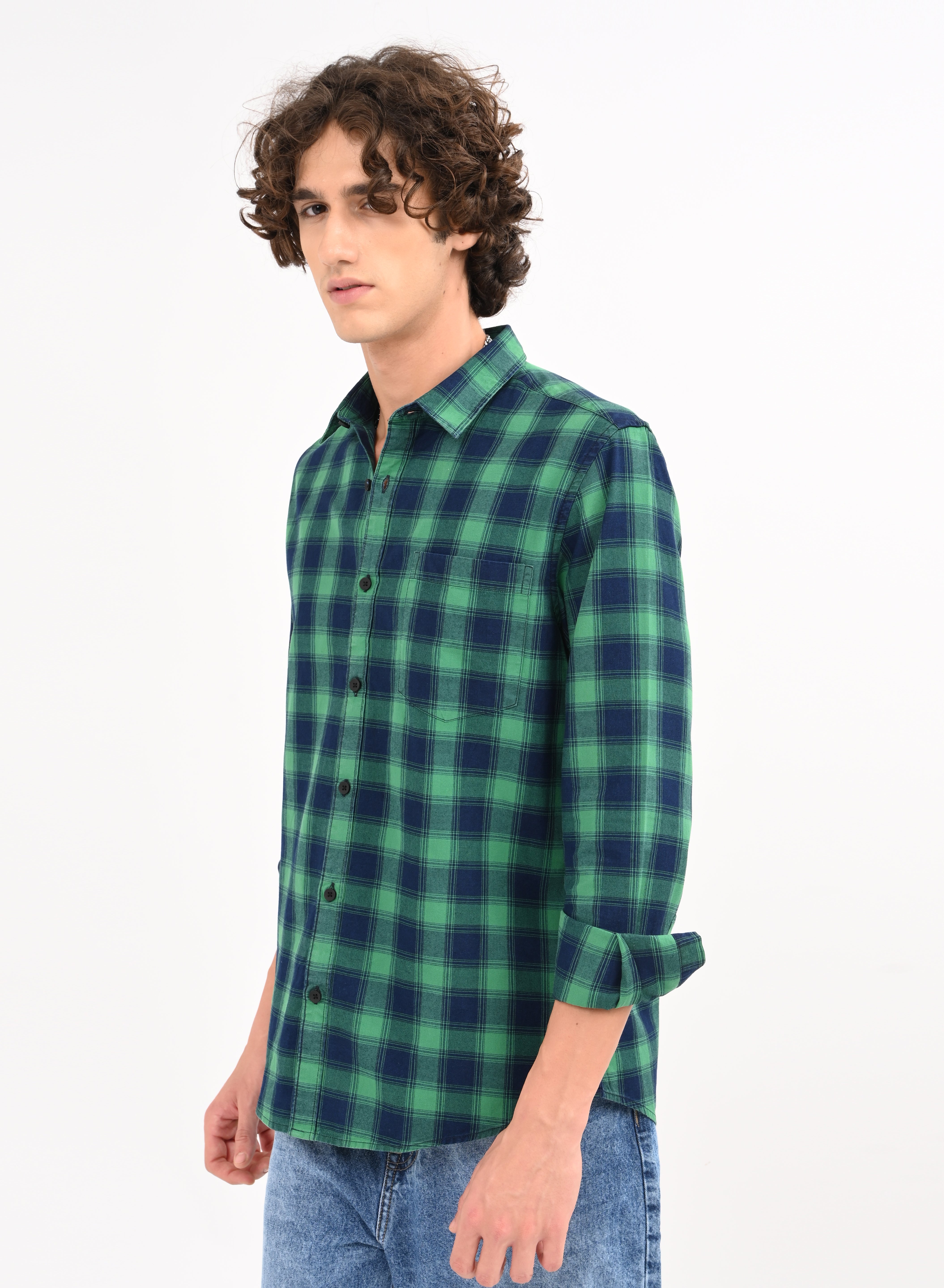 Men Blue Checked Shirt