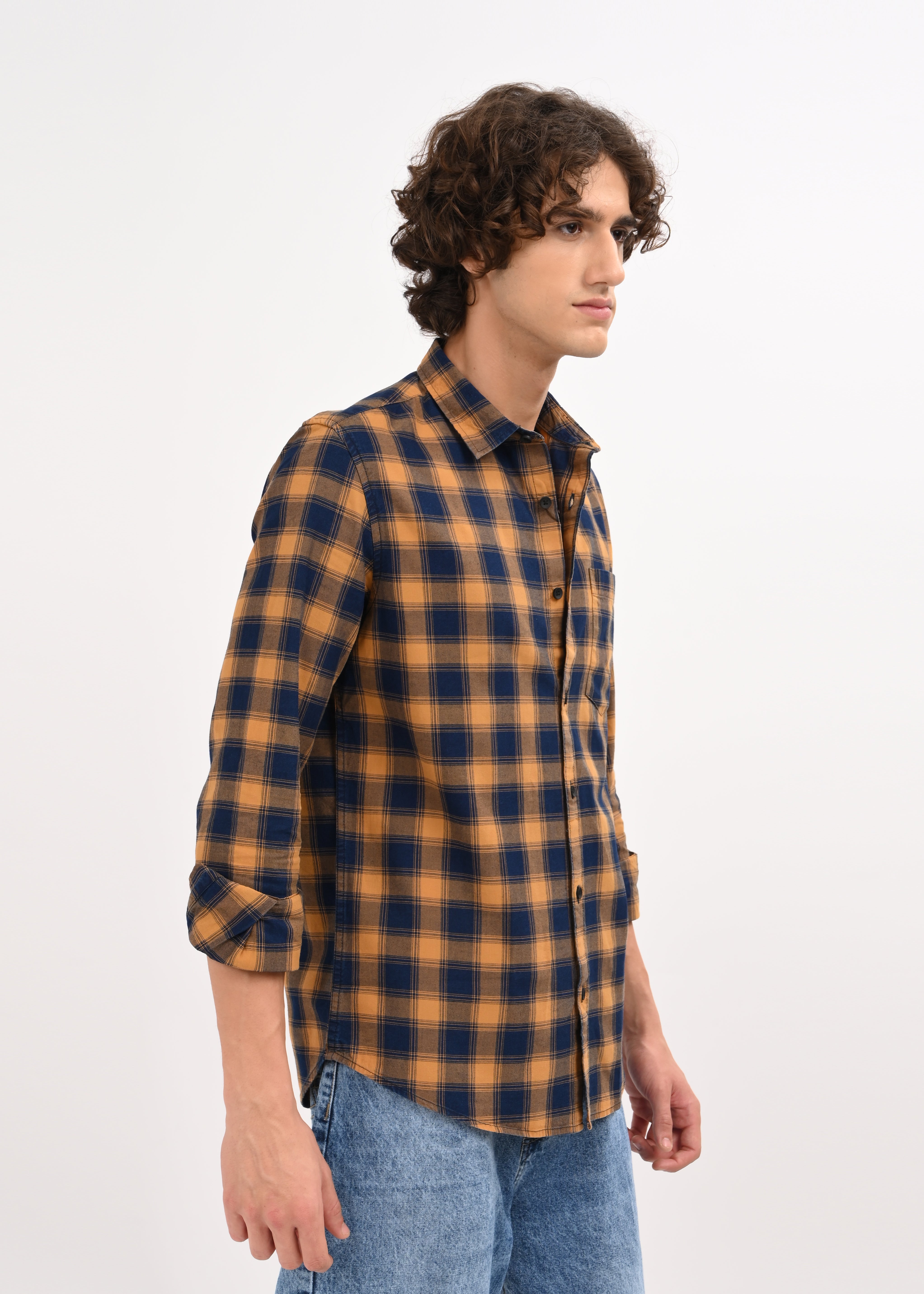 Men Mustard Checked Shirt