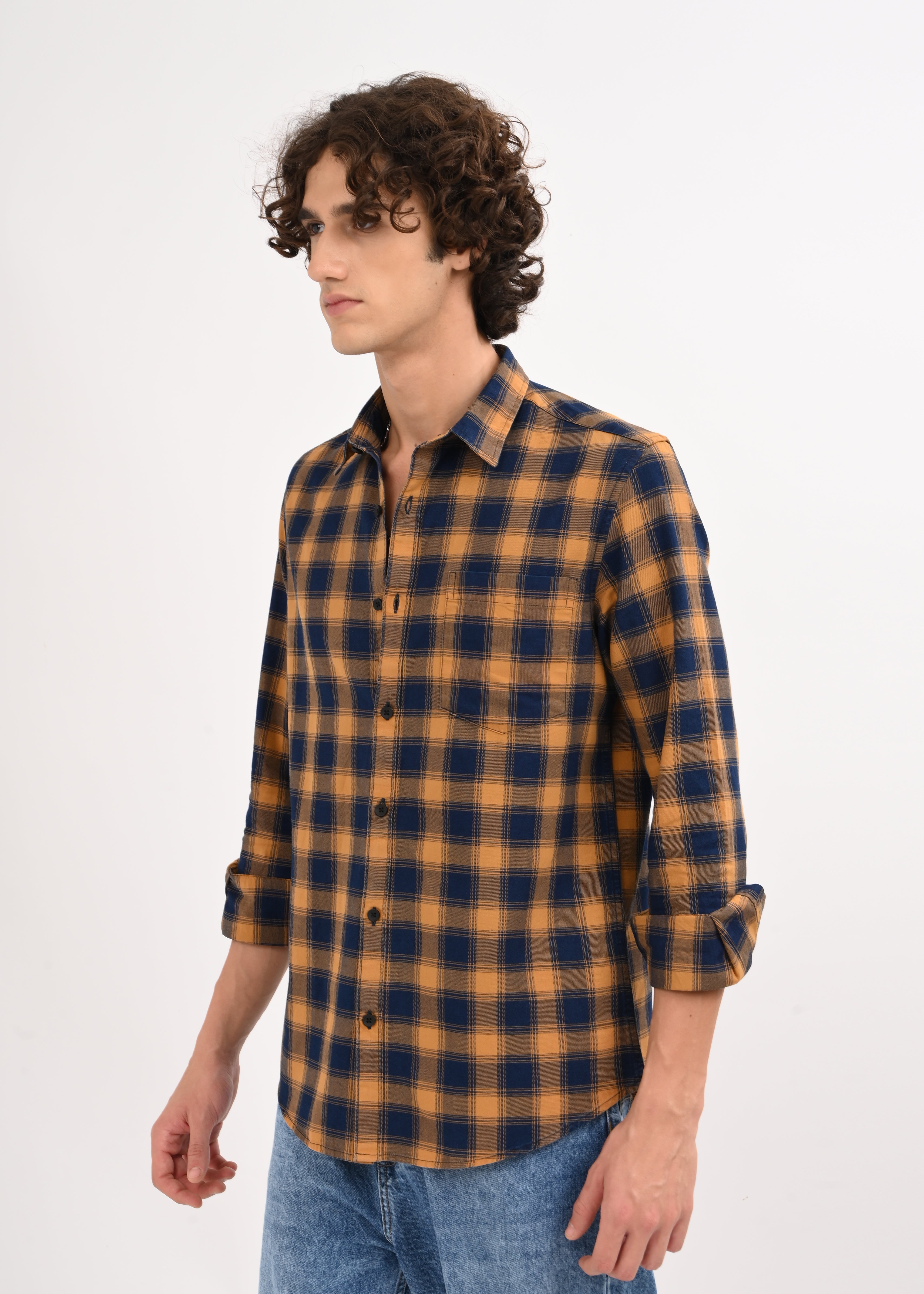 Men Mustard Checked Shirt