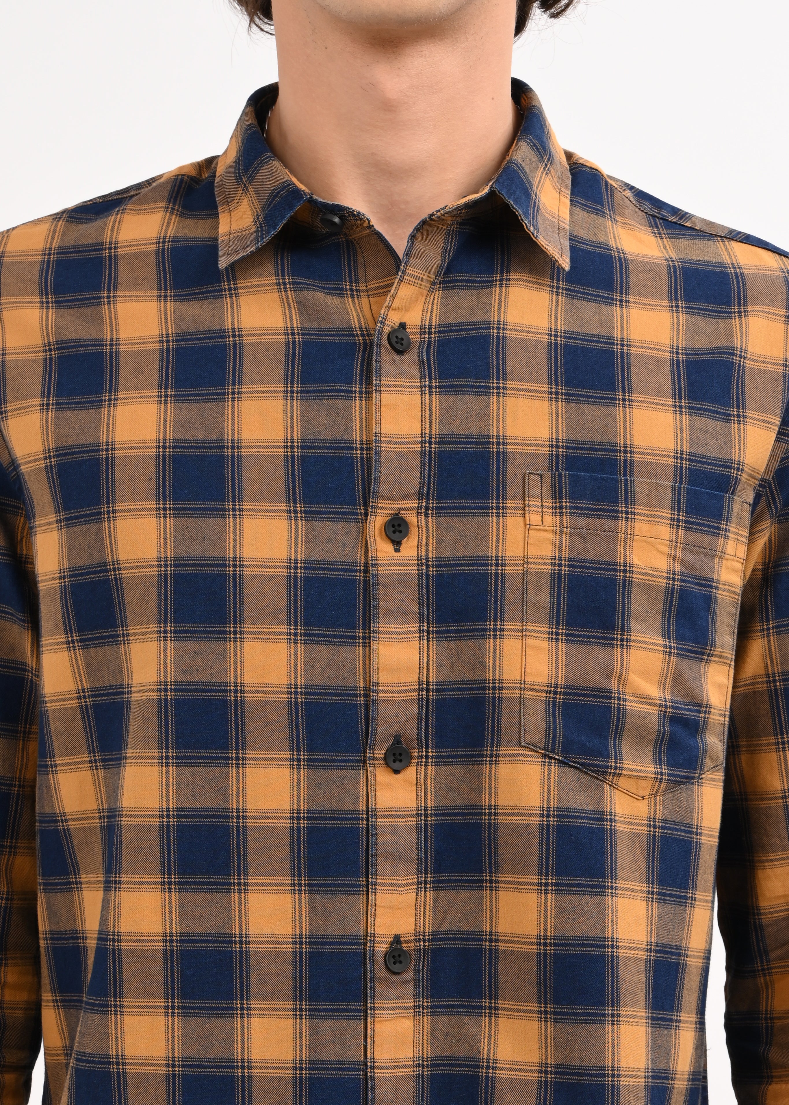 Men Mustard Checked Shirt