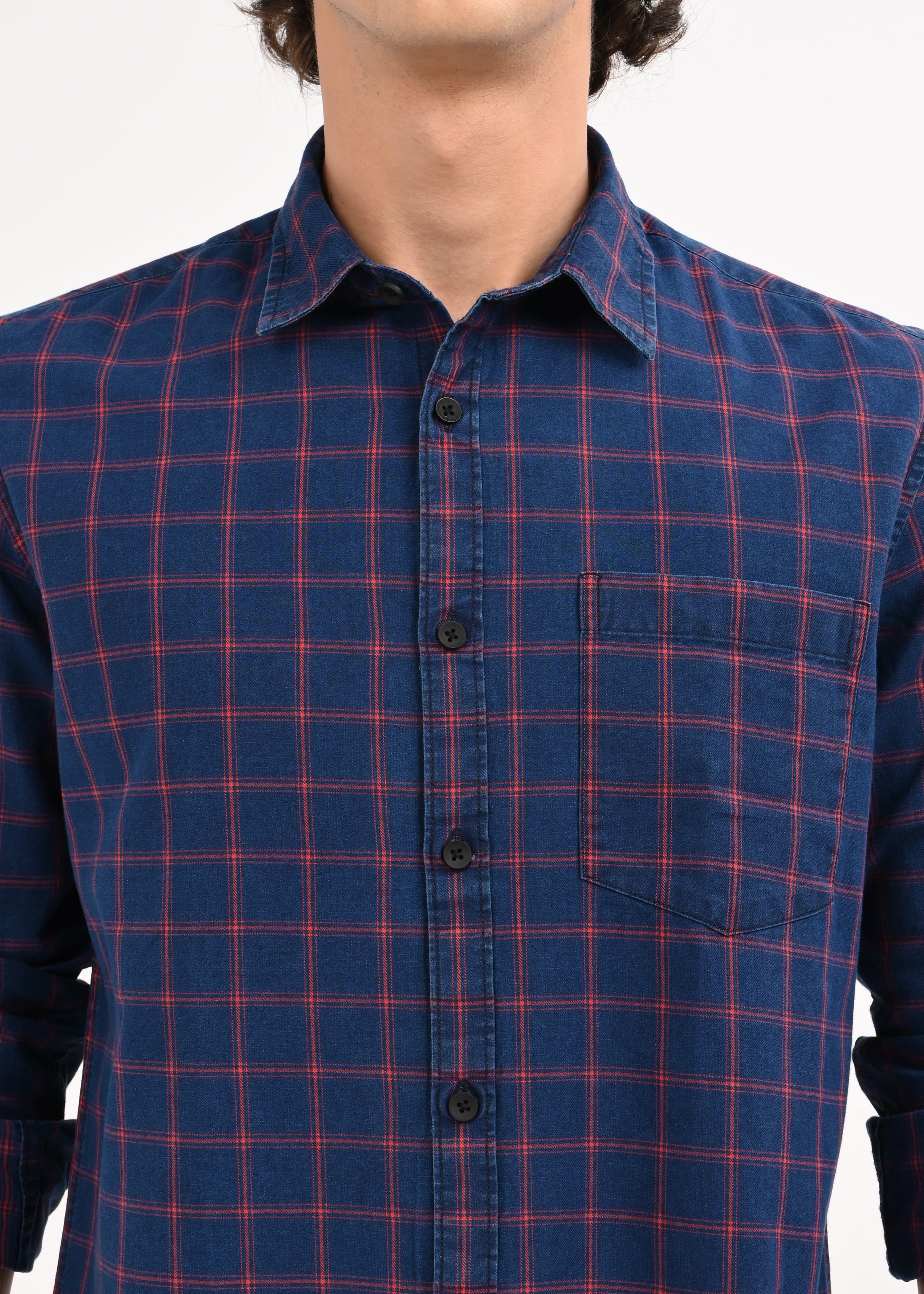 Men Blue Checked Shirt