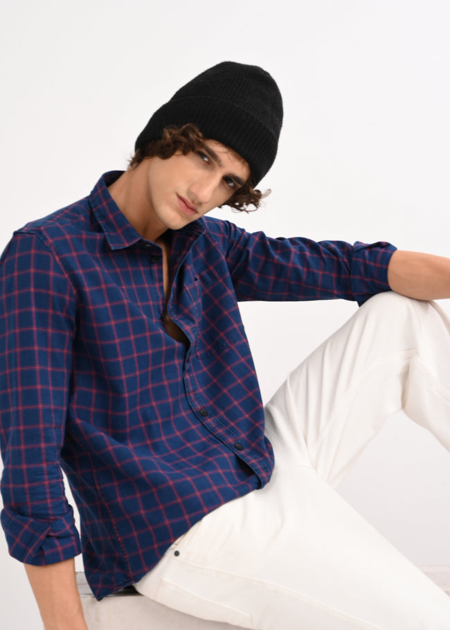 Men Blue Checked Shirt