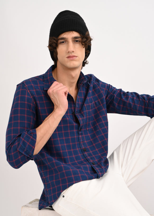 Men Blue Checked Shirt