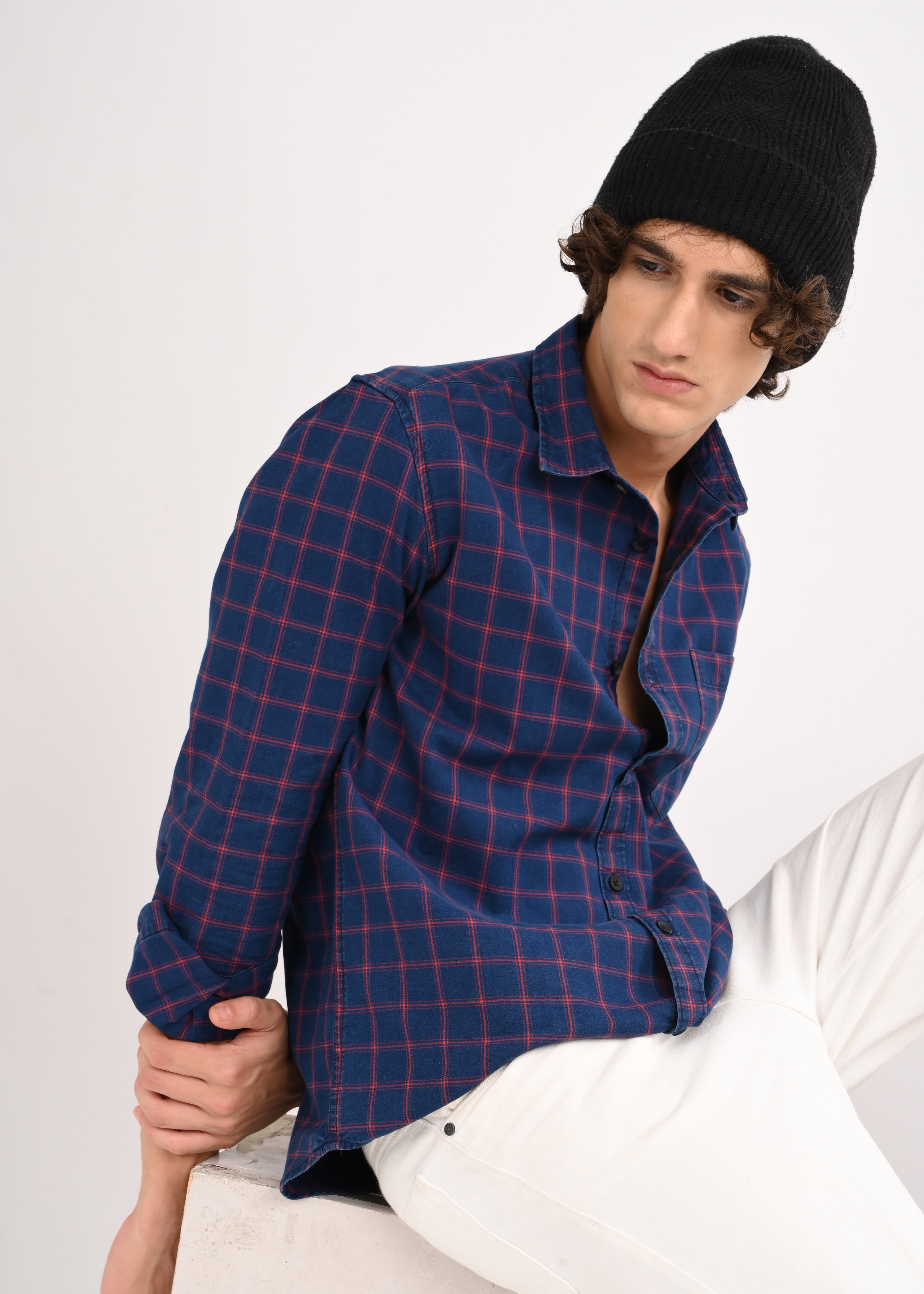 Men Blue Checked Shirt