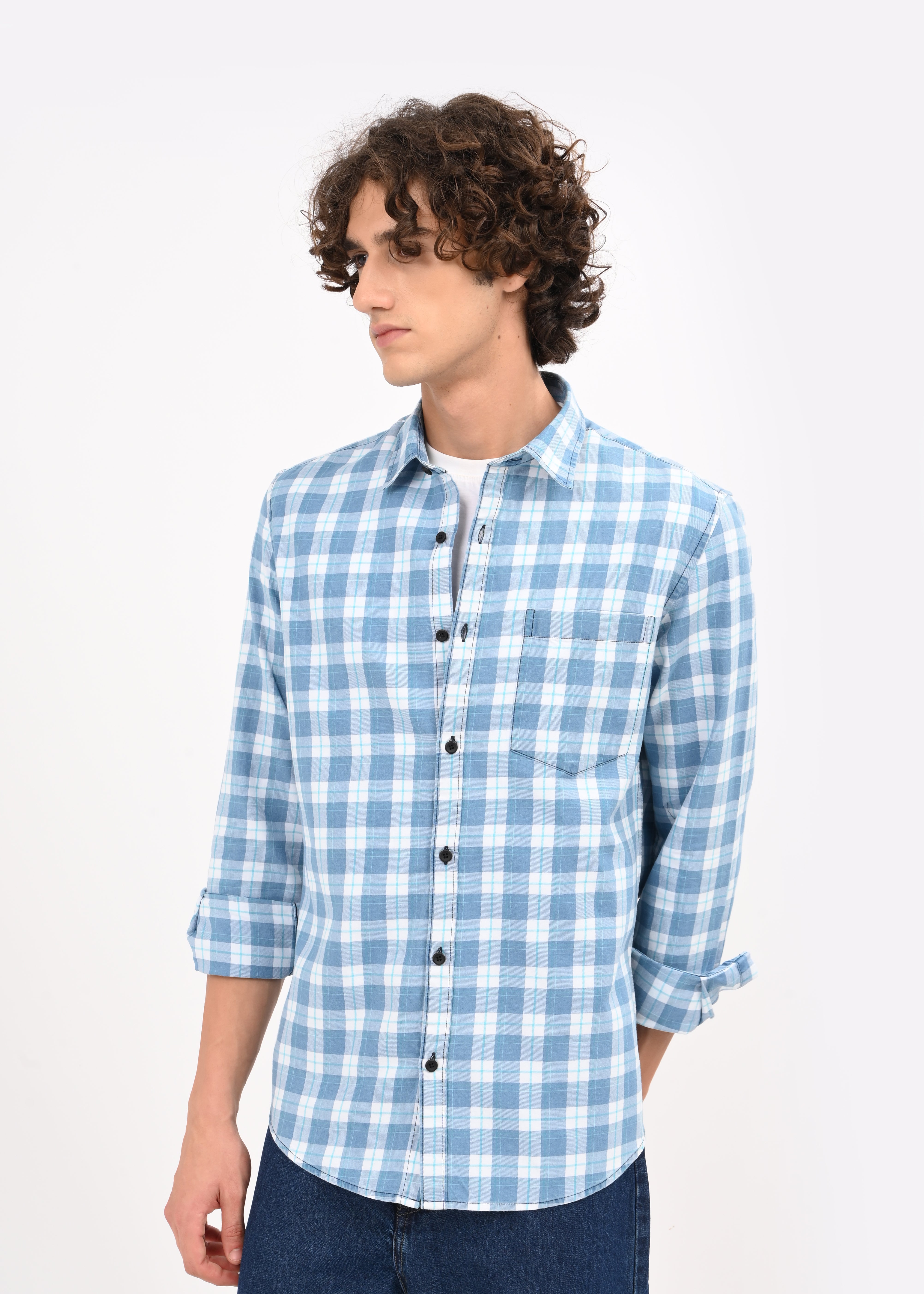 Men Blue Checked Shirt