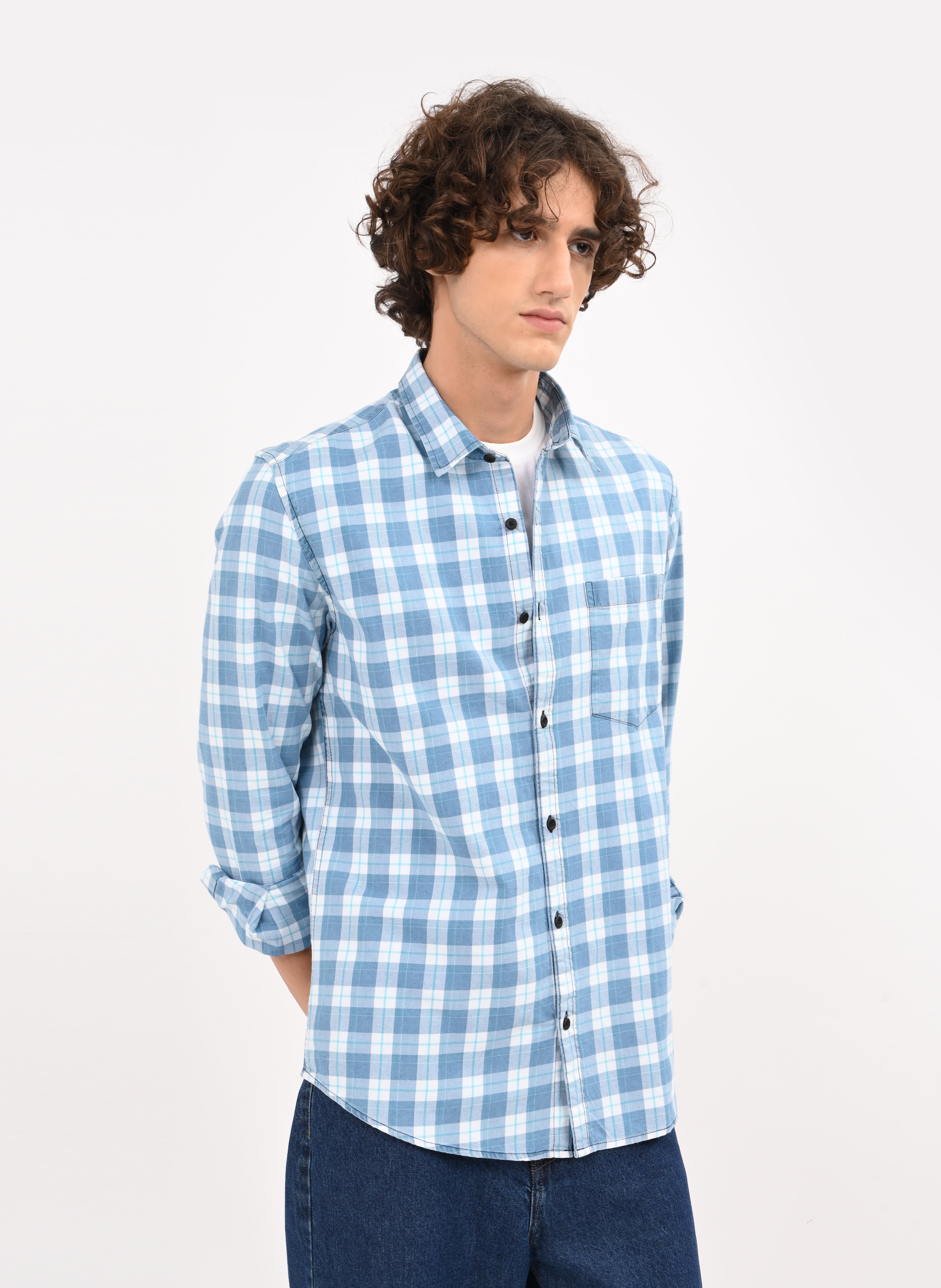 Men Blue Checked Shirt