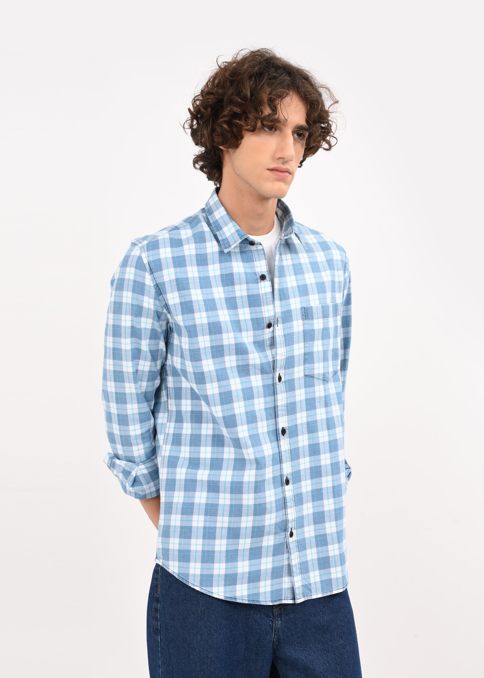 Men Blue Checked Shirt
