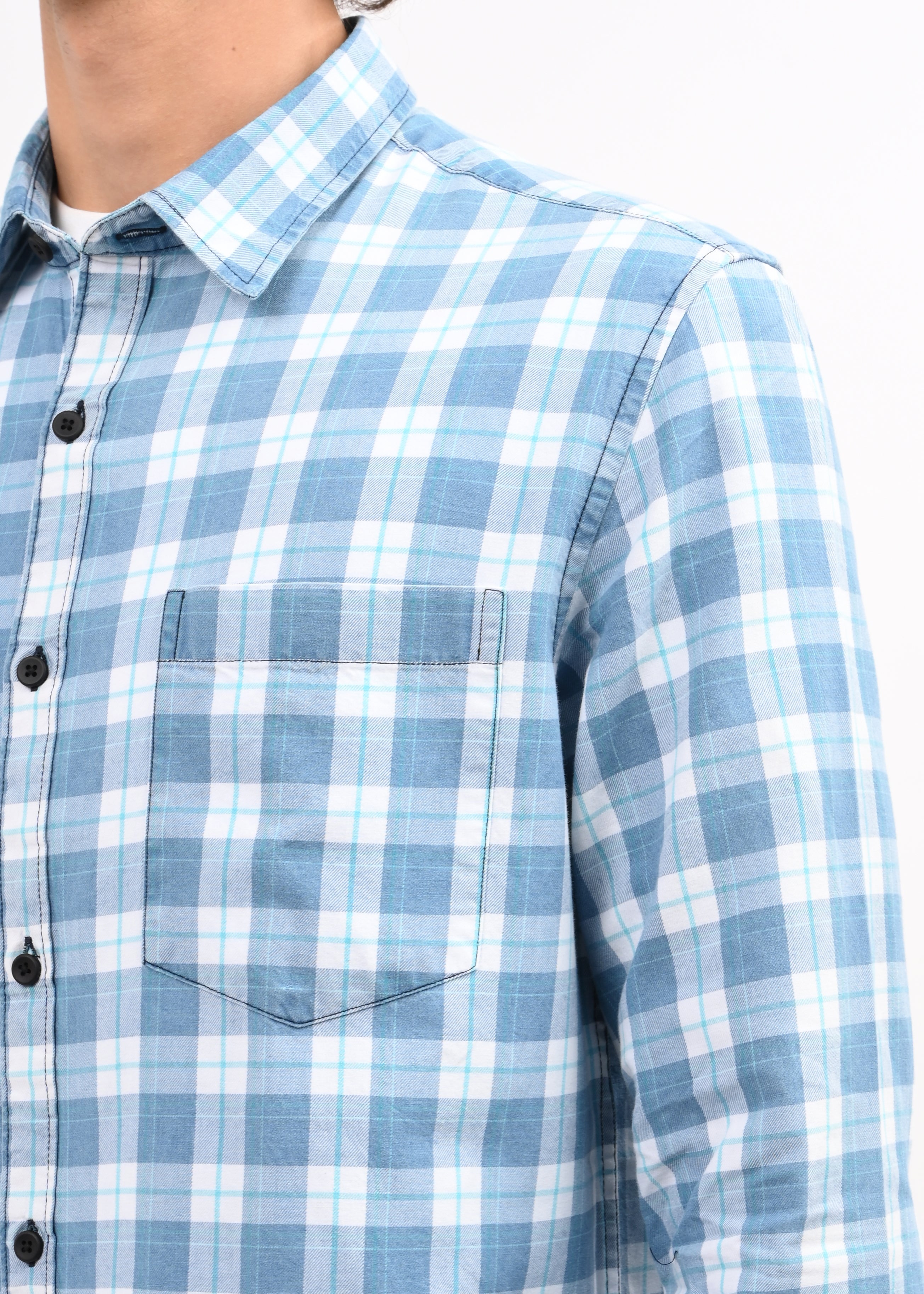 Men Blue Checked Shirt