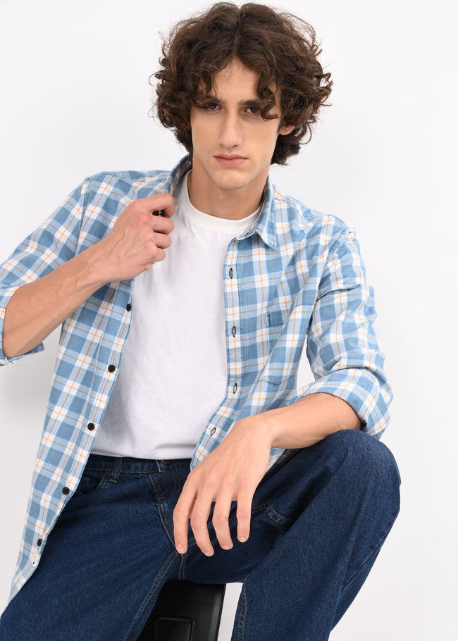 Men White Checked Shirt