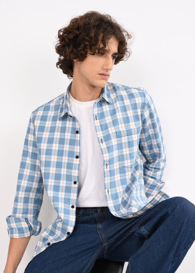 Men White Checked Shirt