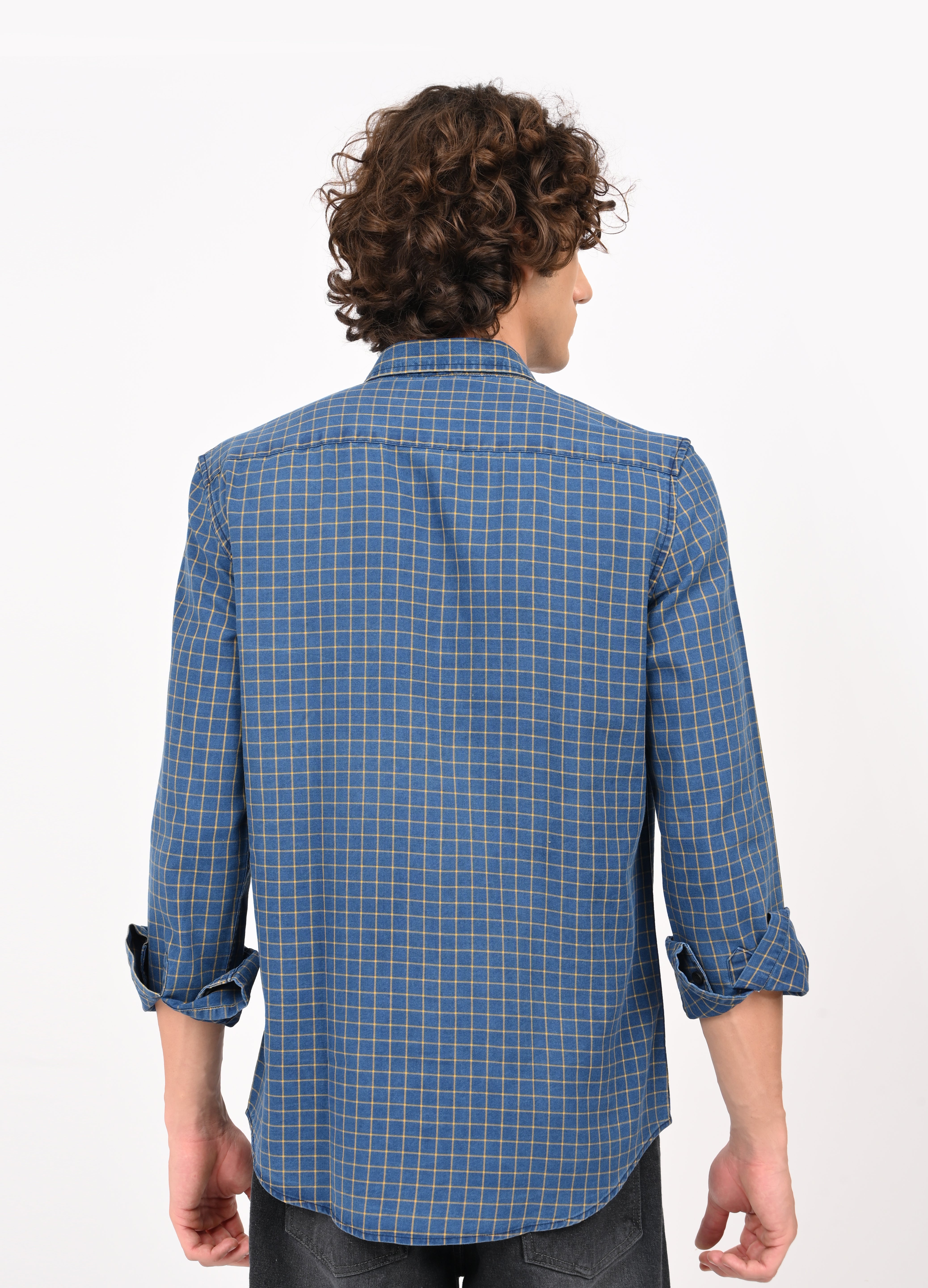 Men Blue Checked Shirt