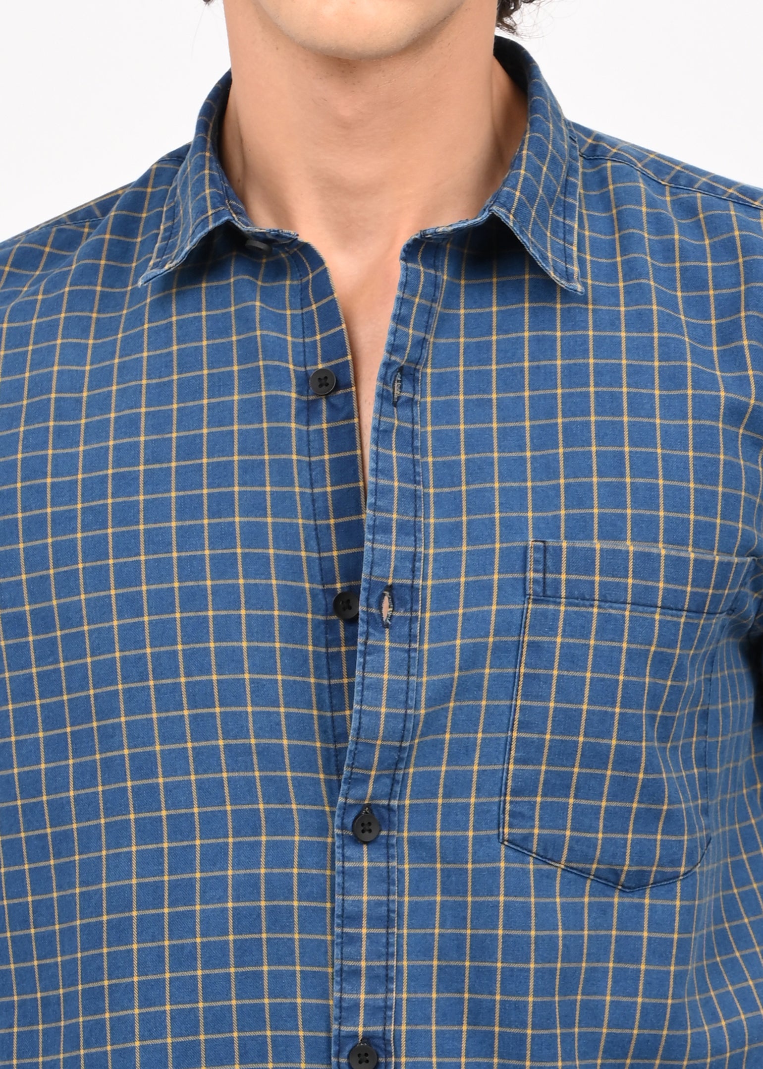 Men Blue Checked Shirt