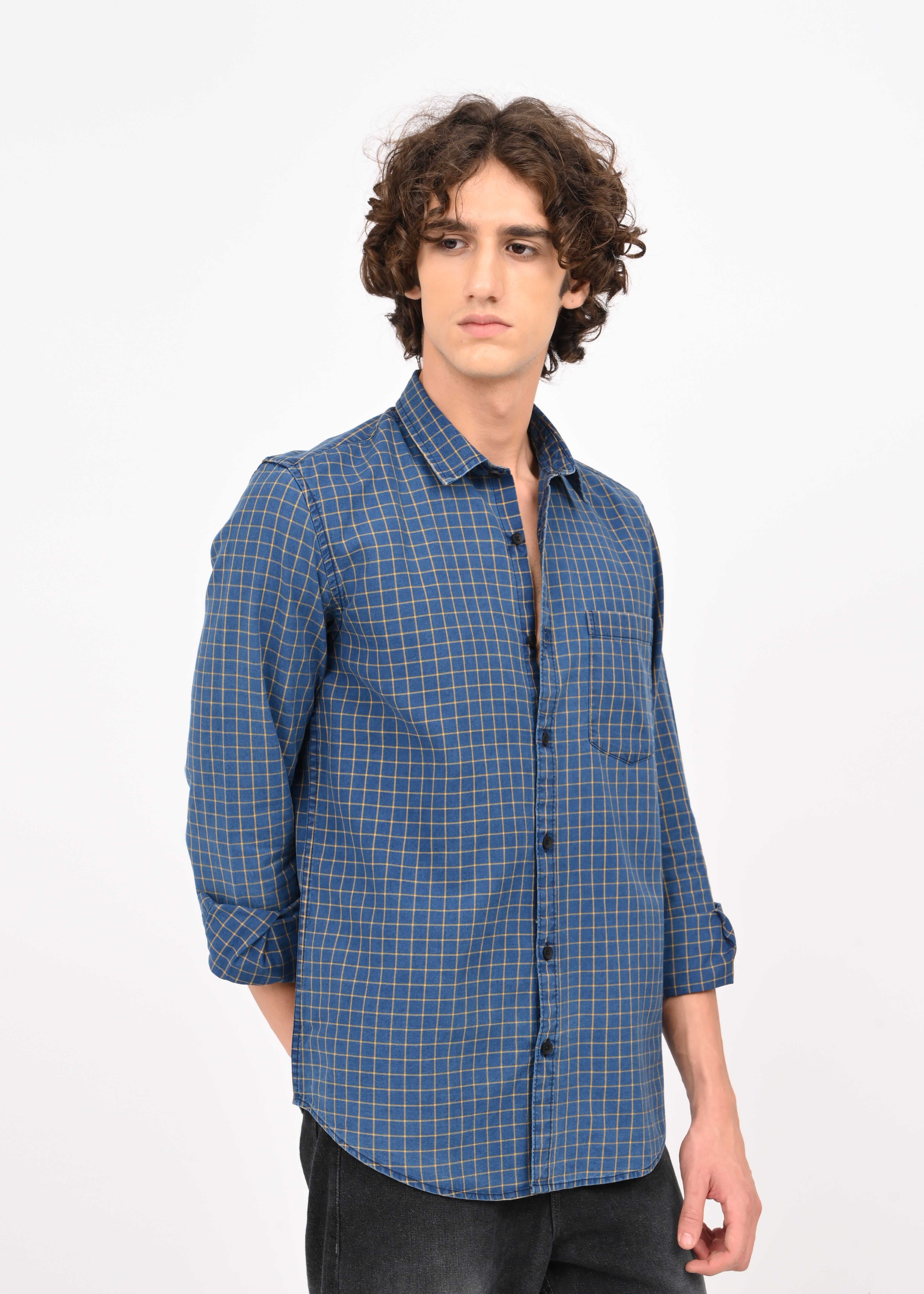 Men Blue Checked Shirt