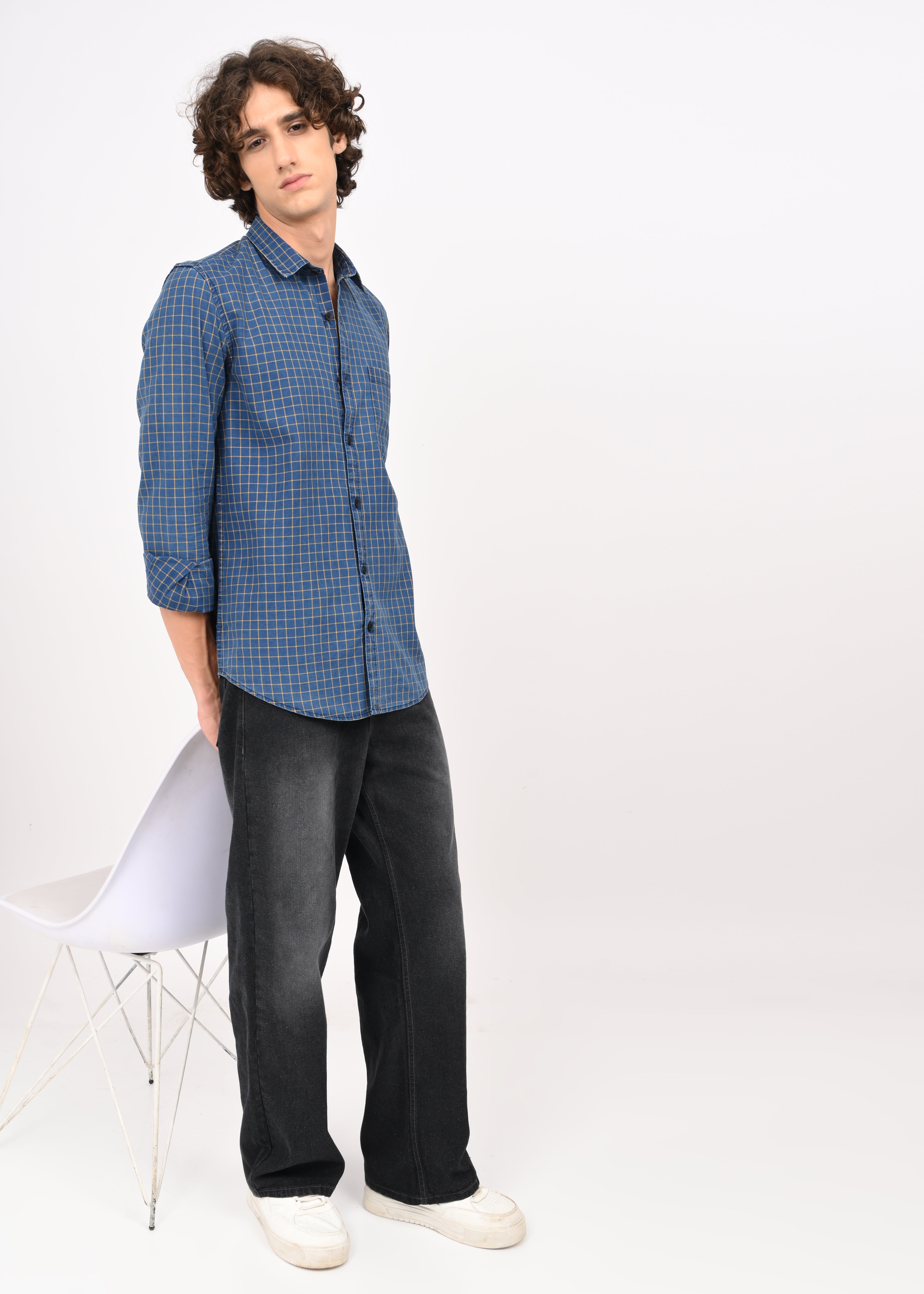 Men Blue Checked Shirt