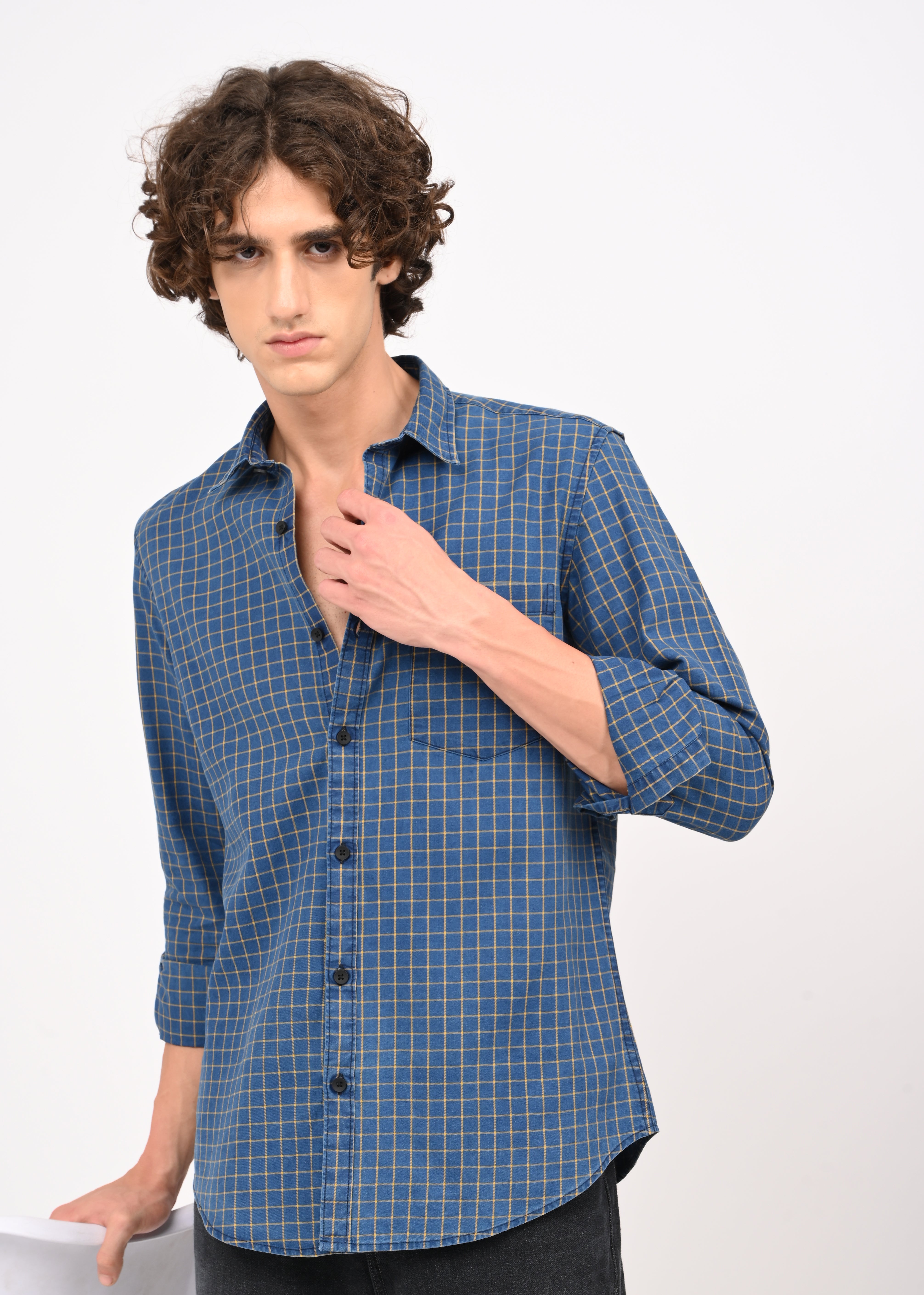 Men Blue Checked Shirt