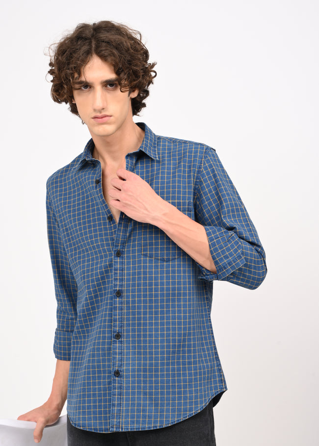Men Blue Checked Shirt