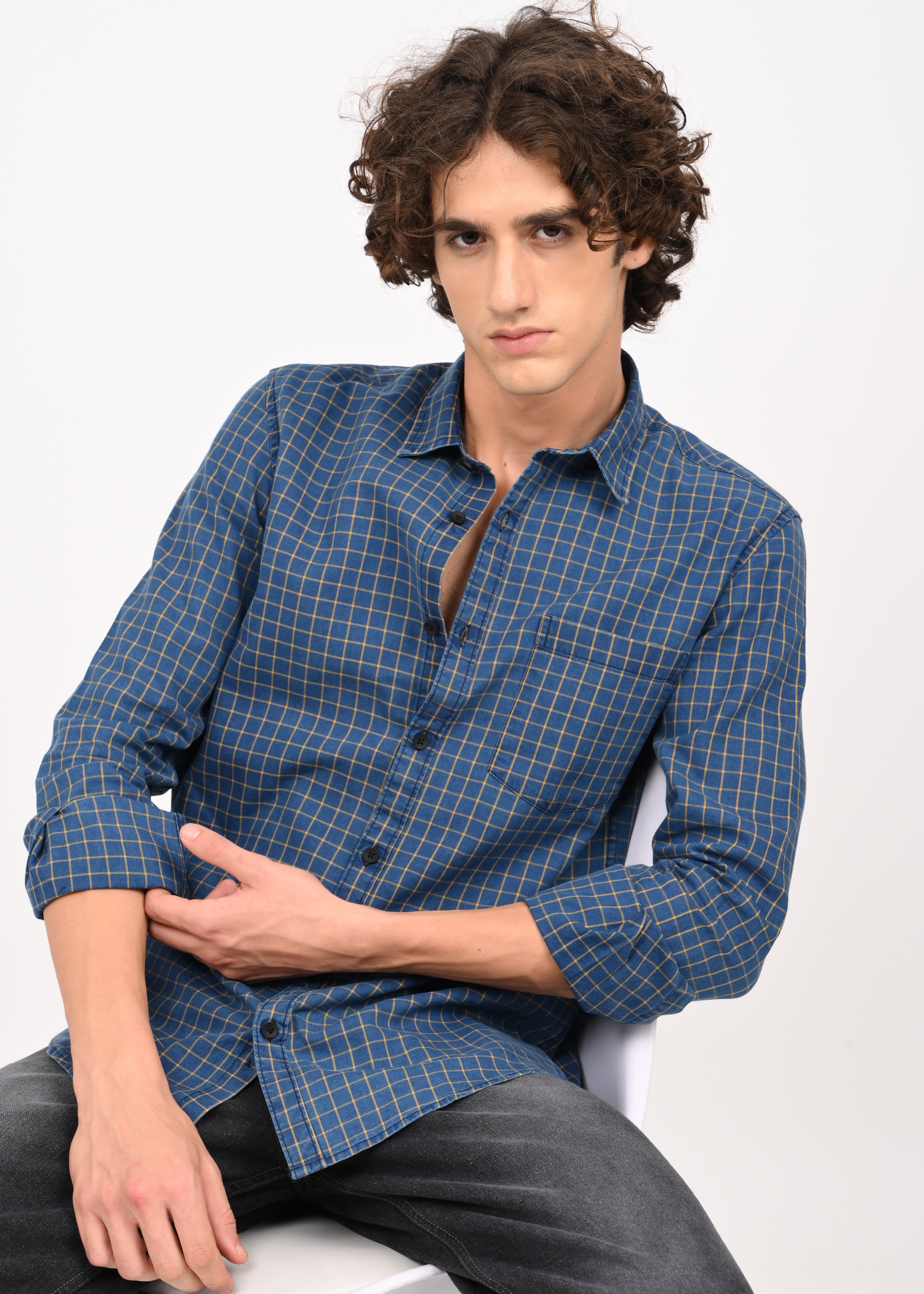 Men Blue Checked Shirt
