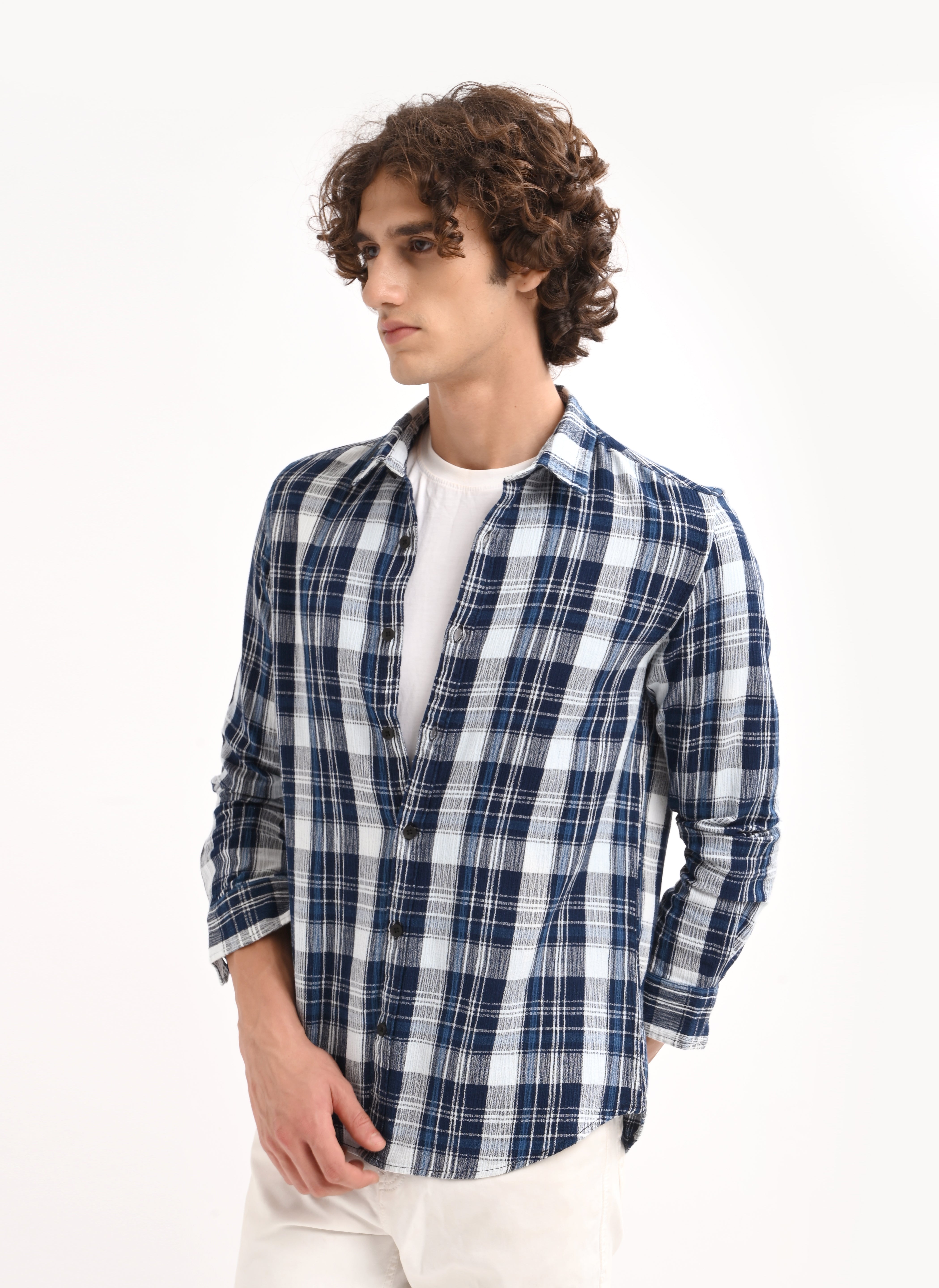 Men Navy Blue Checked Shirt