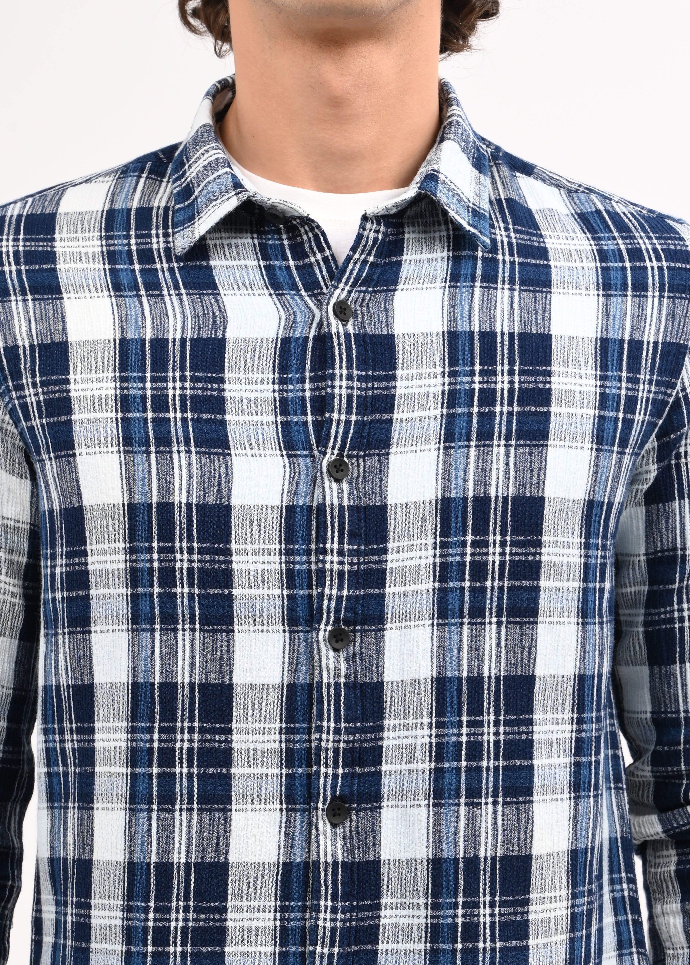 Men Navy Blue Checked Shirt
