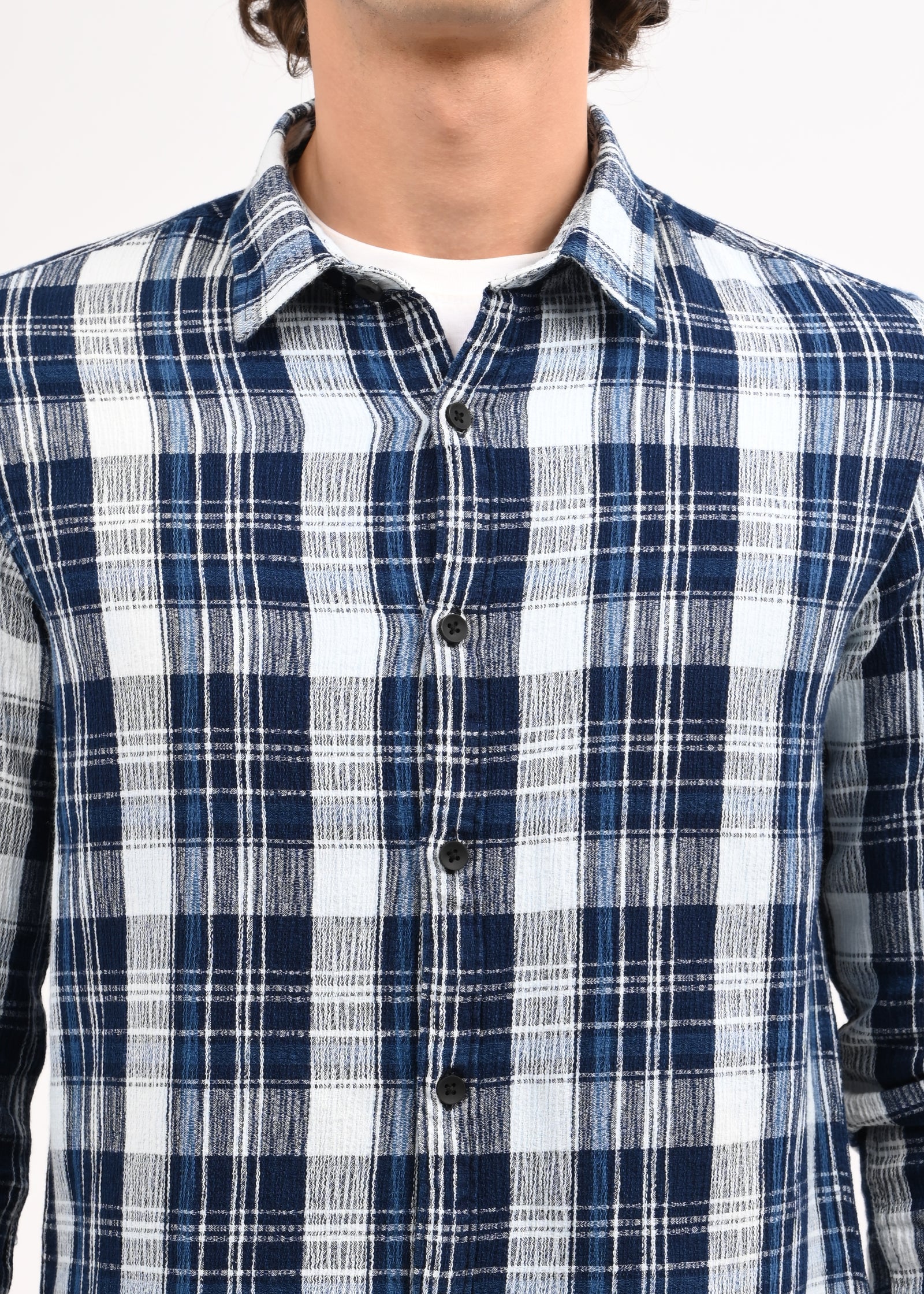 Men Navy Blue Checked Shirt